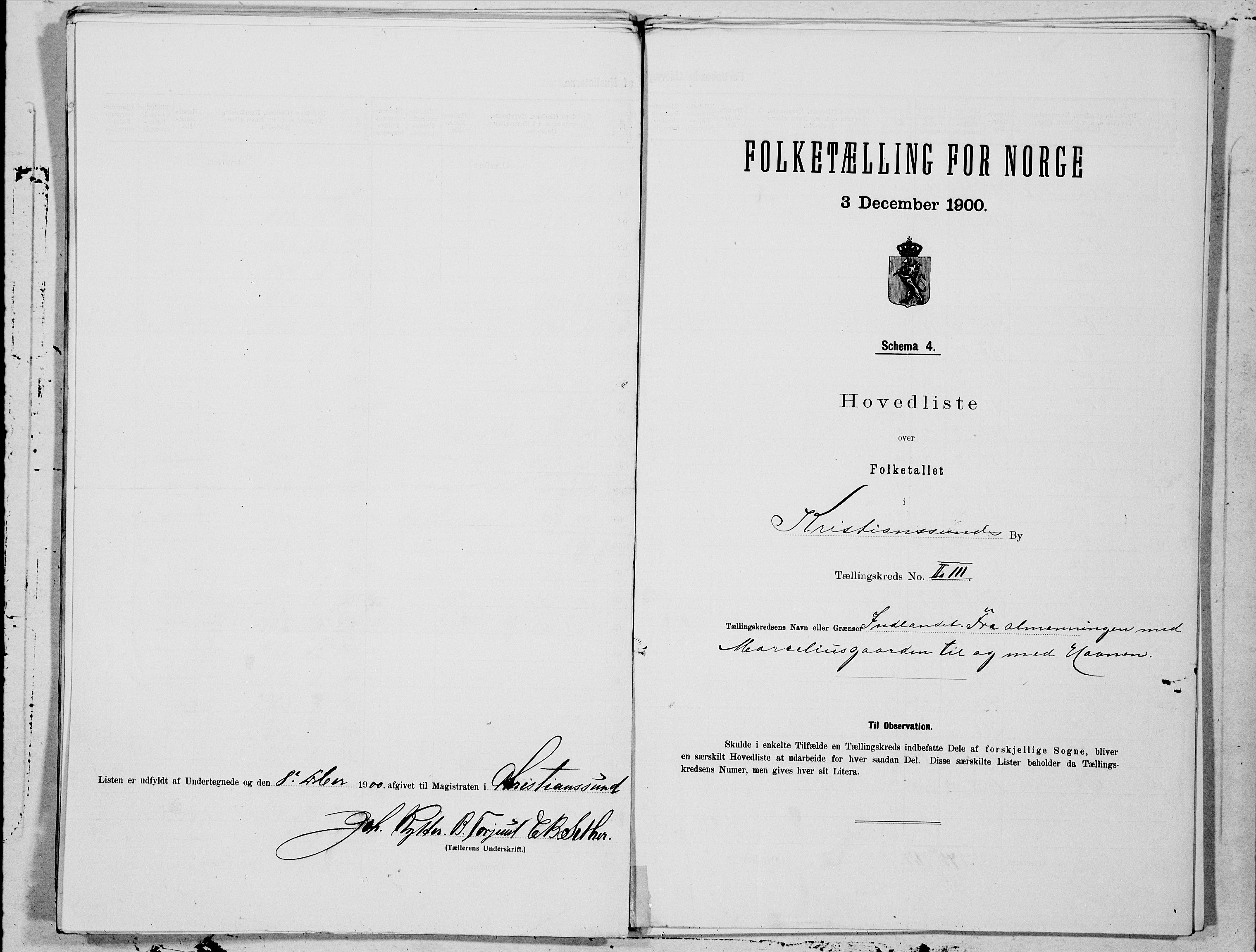 SAT, 1900 census for Kristiansund, 1900, p. 106