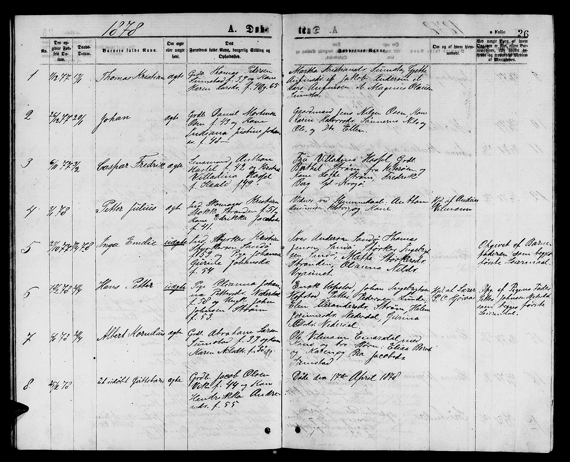 Ministerialprotokoller, klokkerbøker og fødselsregistre - Sør-Trøndelag, SAT/A-1456/657/L0715: Parish register (copy) no. 657C02, 1873-1888, p. 26