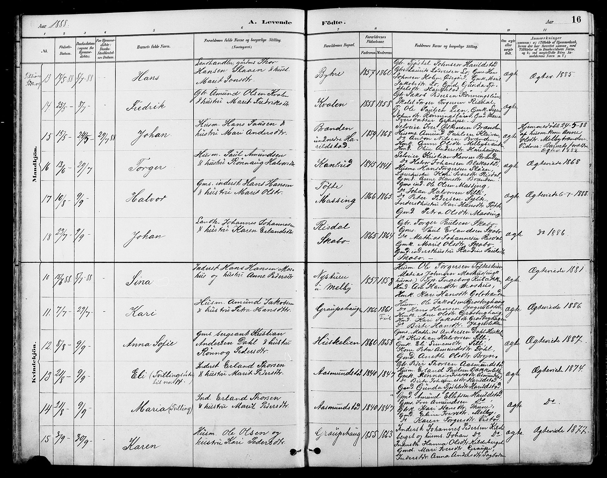 Nord-Fron prestekontor, SAH/PREST-080/H/Ha/Hab/L0005: Parish register (copy) no. 5, 1884-1914, p. 16