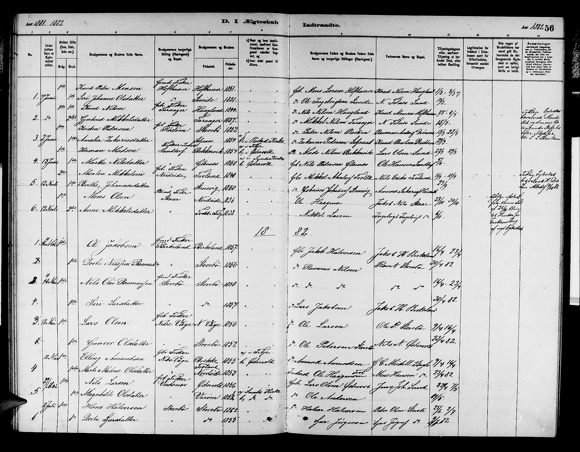 Austevoll Sokneprestembete, SAB/A-74201/H/Hab: Parish register (copy) no. A 2, 1880-1888, p. 56