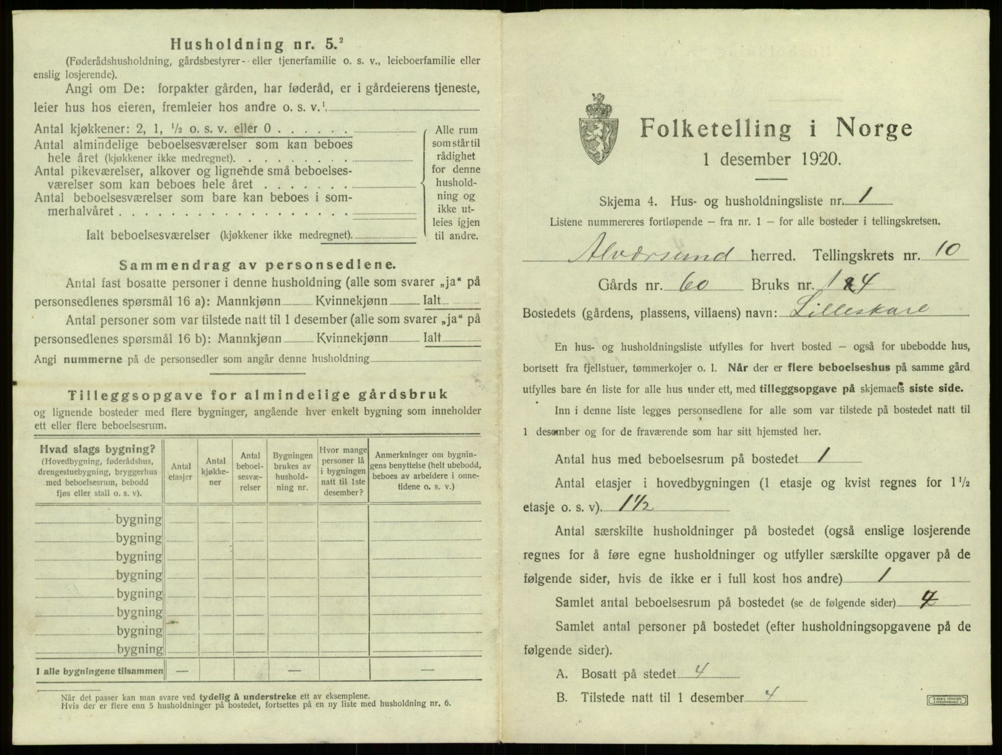 SAB, 1920 census for Alversund, 1920, p. 795