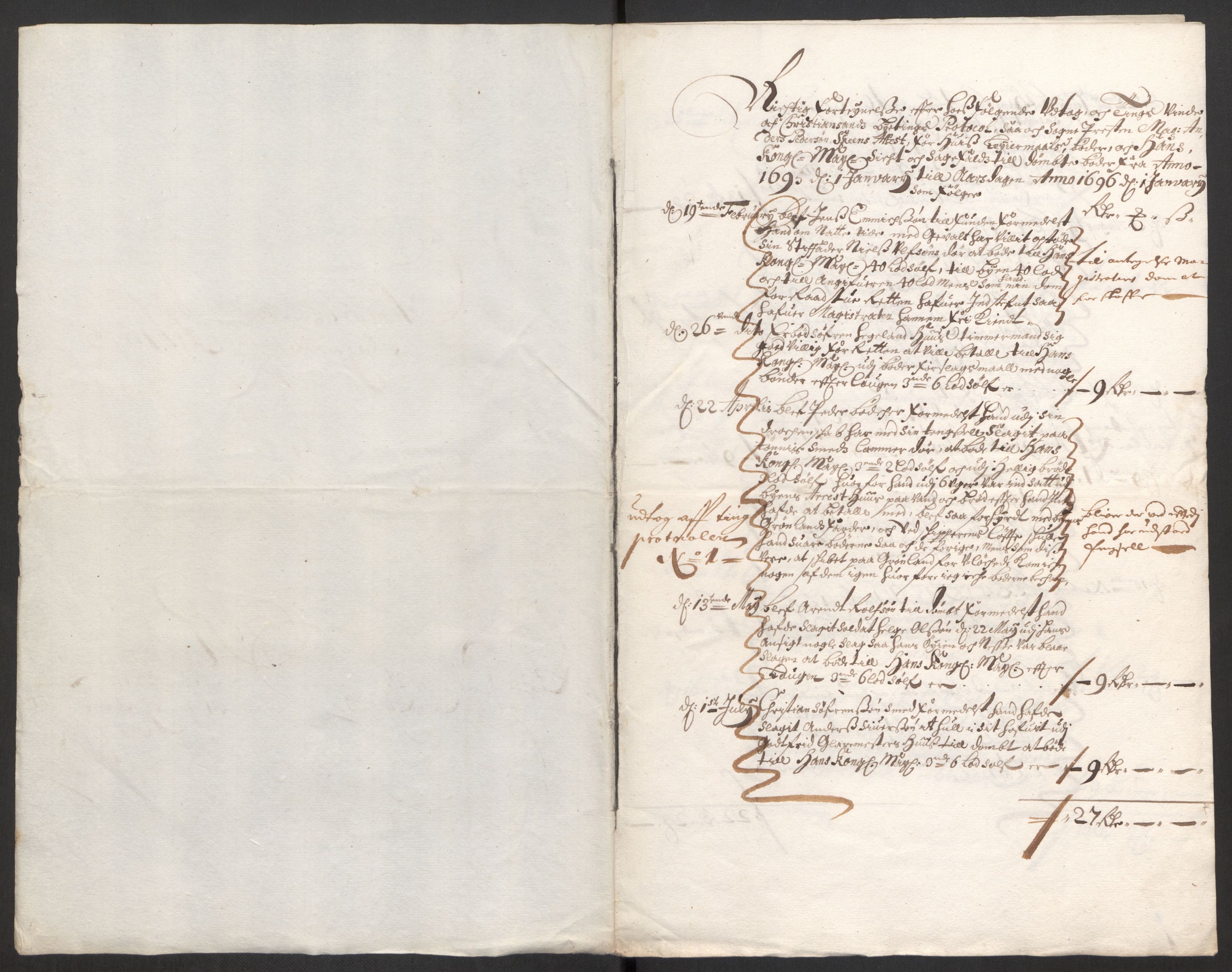 Rentekammeret inntil 1814, Reviderte regnskaper, Byregnskaper, RA/EA-4066/R/Rm/L0285: [M18] Sikt og sakefall, 1681-1718, p. 242