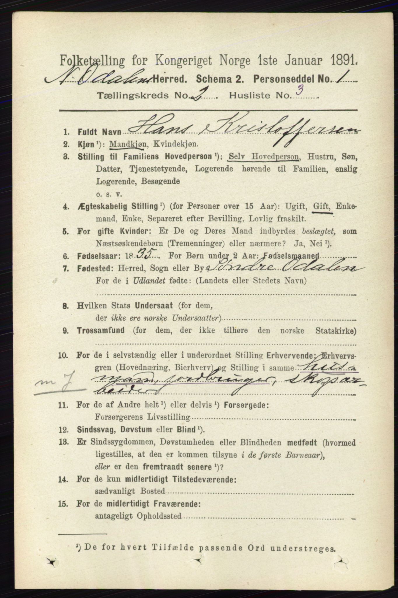 RA, 1891 census for 0418 Nord-Odal, 1891, p. 446