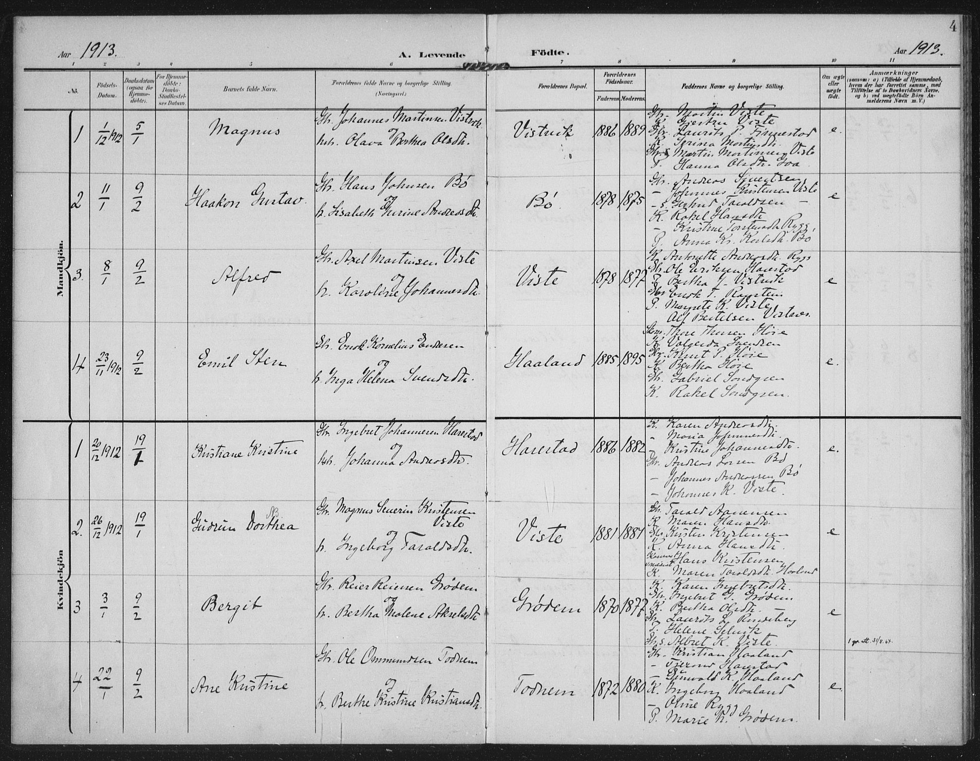 Hetland sokneprestkontor, AV/SAST-A-101826/30/30BA: Parish register (official) no. A 14, 1905-1919, p. 4