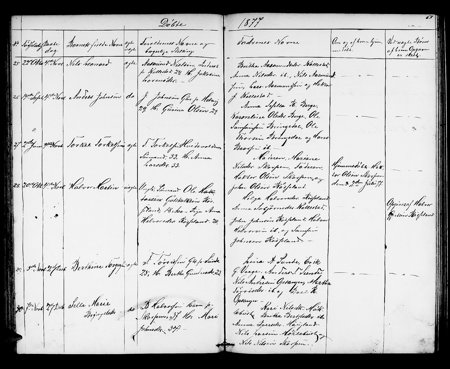 Husnes Sokneprestembete, AV/SAB-A-75901/H/Hab: Parish register (copy) no. A 1, 1856-1880, p. 67