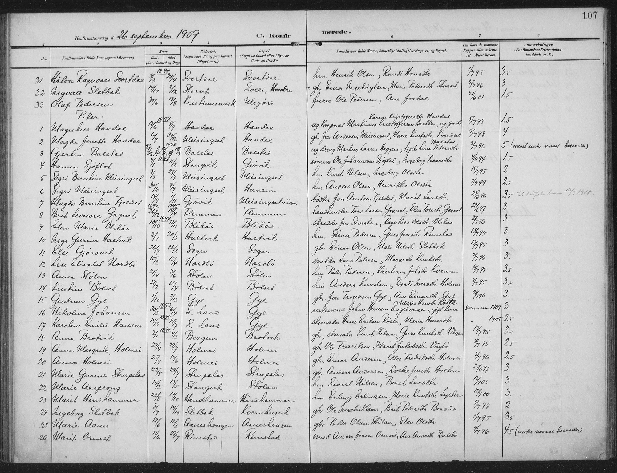 Ministerialprotokoller, klokkerbøker og fødselsregistre - Møre og Romsdal, AV/SAT-A-1454/586/L0989: Parish register (official) no. 586A15, 1906-1915, p. 107