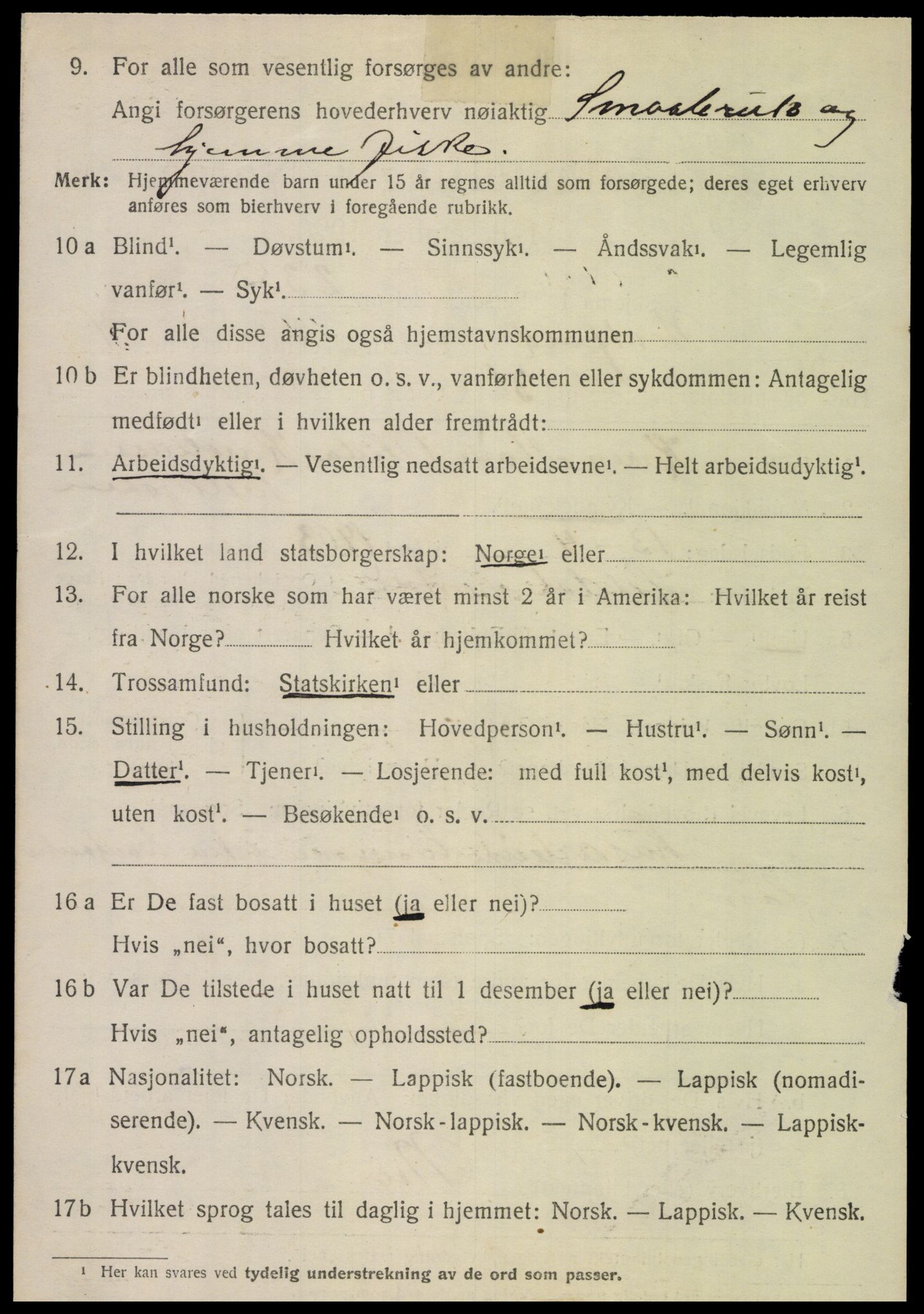 SAT, 1920 census for Nordfold, 1920, p. 2432