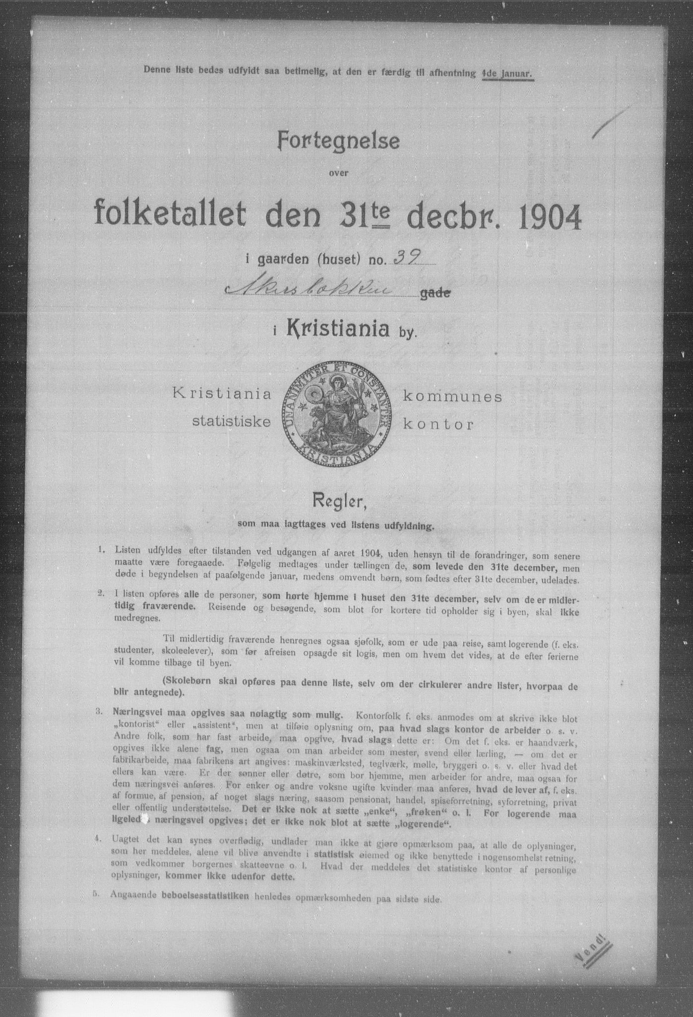 OBA, Municipal Census 1904 for Kristiania, 1904, p. 69