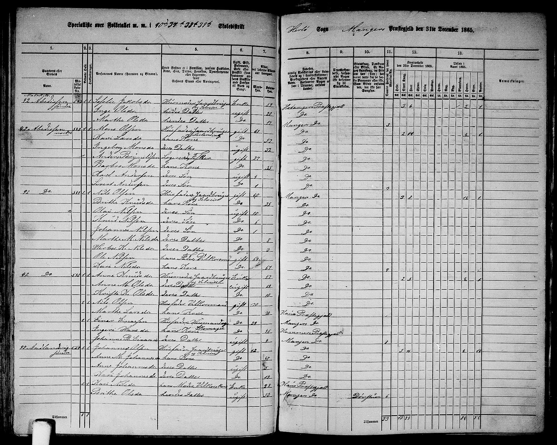 RA, 1865 census for Manger, 1865, p. 160