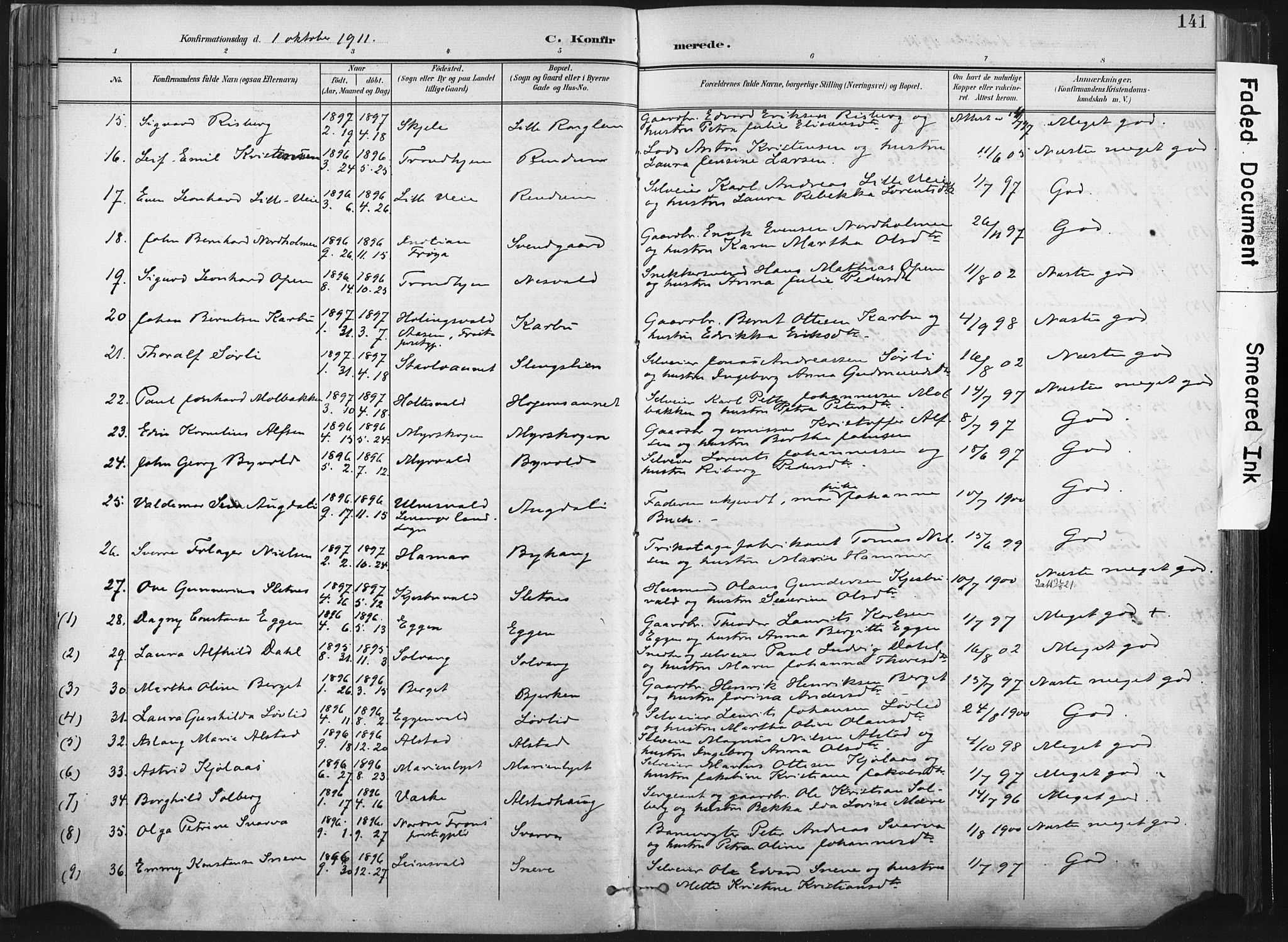 Ministerialprotokoller, klokkerbøker og fødselsregistre - Nord-Trøndelag, SAT/A-1458/717/L0162: Parish register (official) no. 717A12, 1898-1923, p. 141