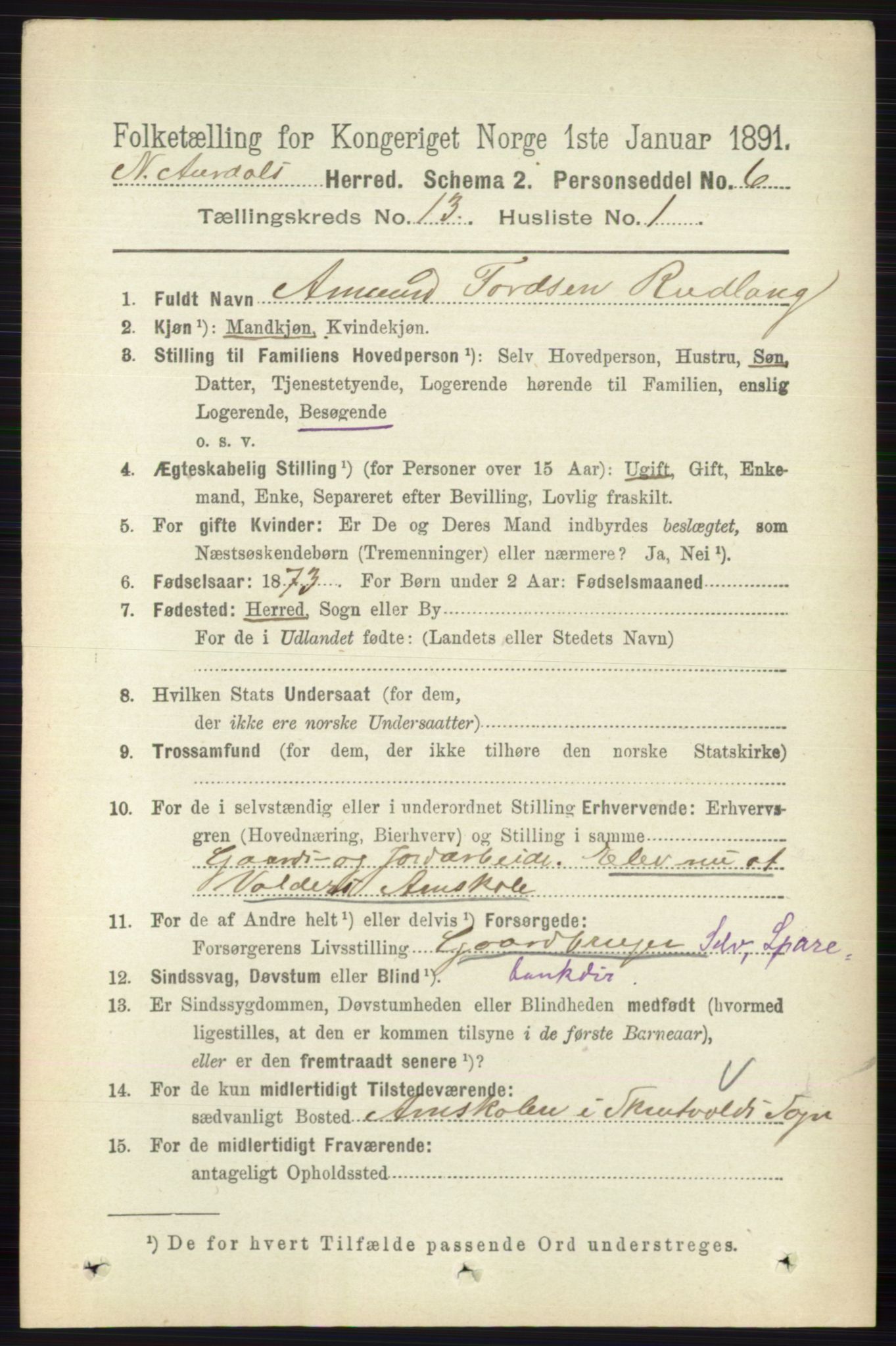 RA, 1891 census for 0542 Nord-Aurdal, 1891, p. 4766