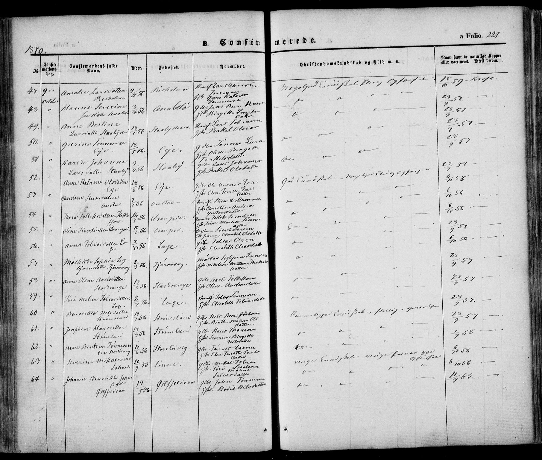 Flekkefjord sokneprestkontor, AV/SAK-1111-0012/F/Fa/Fac/L0005: Parish register (official) no. A 5, 1849-1875, p. 227