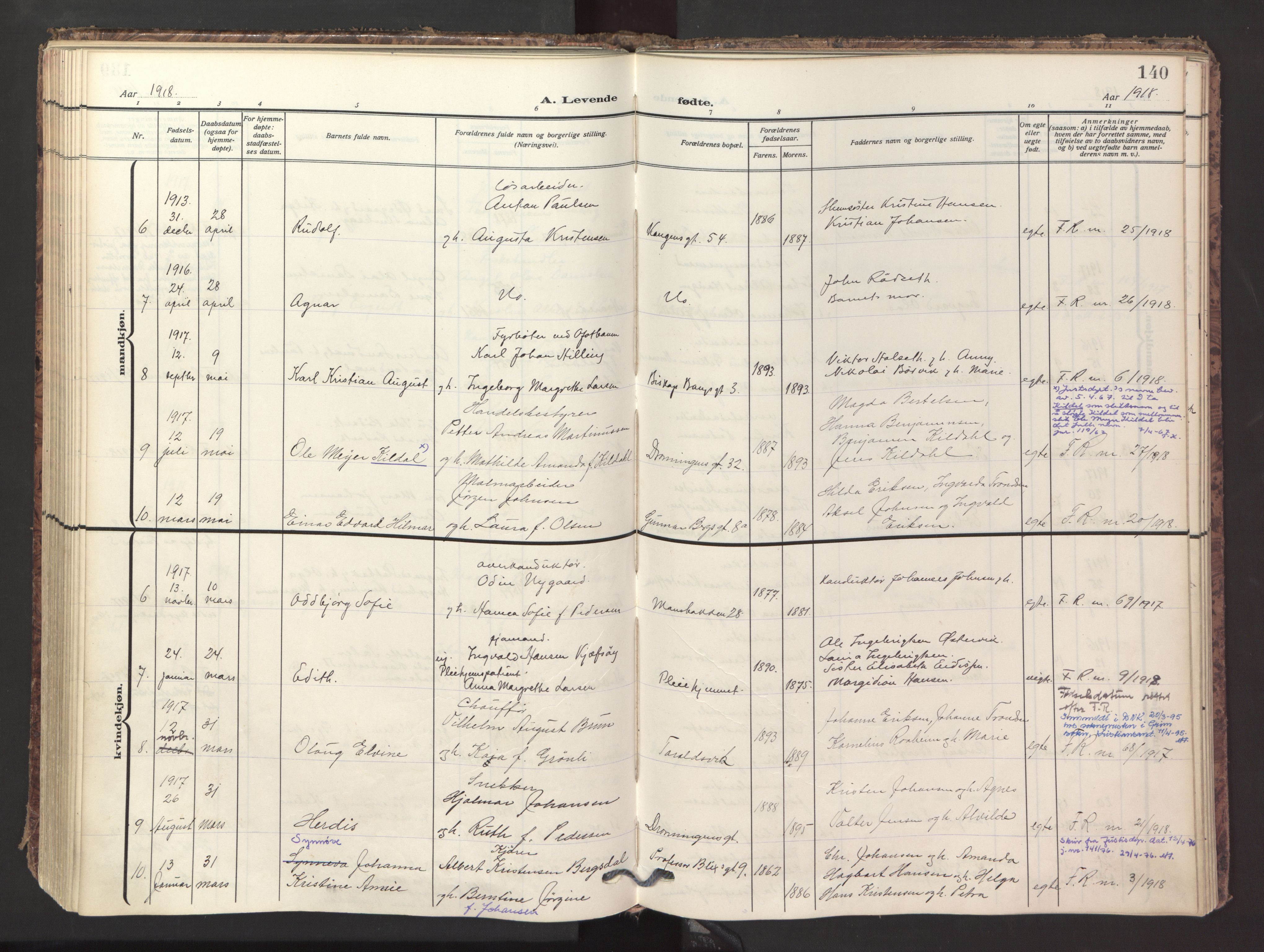 Ministerialprotokoller, klokkerbøker og fødselsregistre - Nordland, AV/SAT-A-1459/871/L1001: Parish register (official) no. 871A17, 1911-1921, p. 140