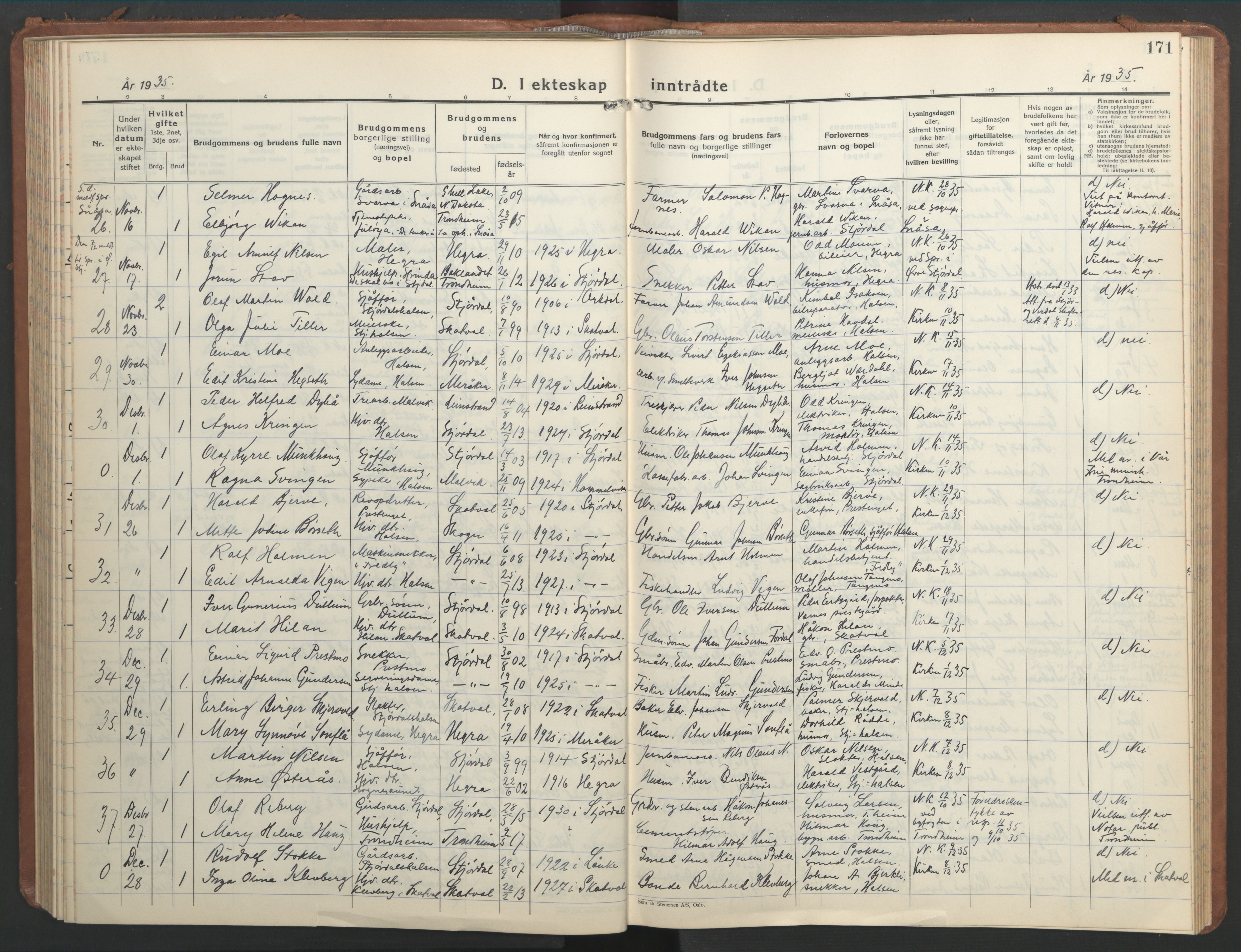 Ministerialprotokoller, klokkerbøker og fødselsregistre - Nord-Trøndelag, AV/SAT-A-1458/709/L0089: Parish register (copy) no. 709C03, 1935-1948, p. 171