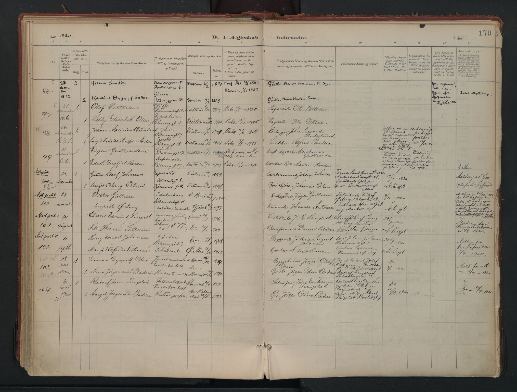 Vålerengen prestekontor Kirkebøker, AV/SAO-A-10878/F/Fa/L0002: Parish register (official) no. 2, 1899-1924, p. 179