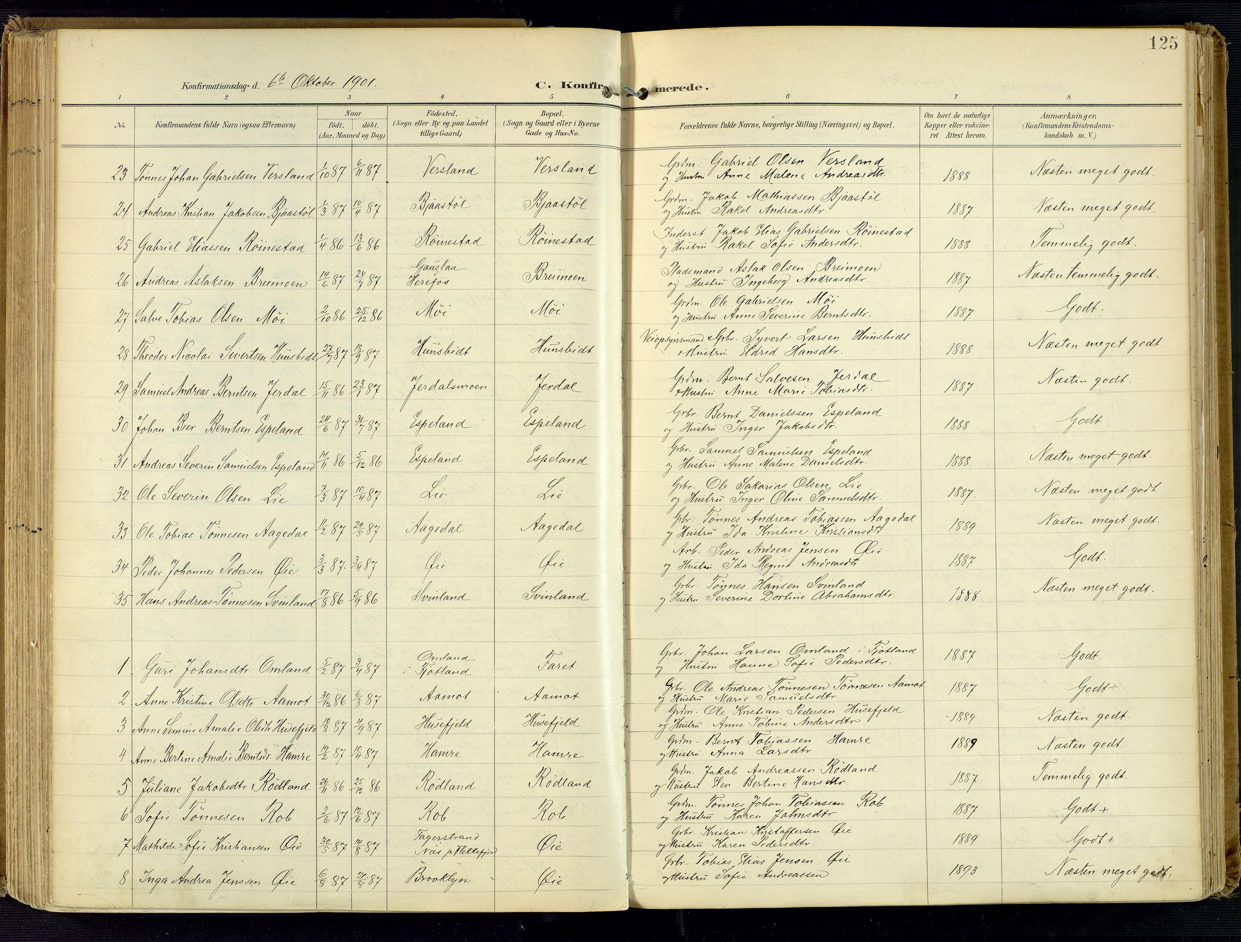 Kvinesdal sokneprestkontor, SAK/1111-0026/F/Fa/Fab/L0009: Parish register (official) no. A 9, 1898-1915, p. 125