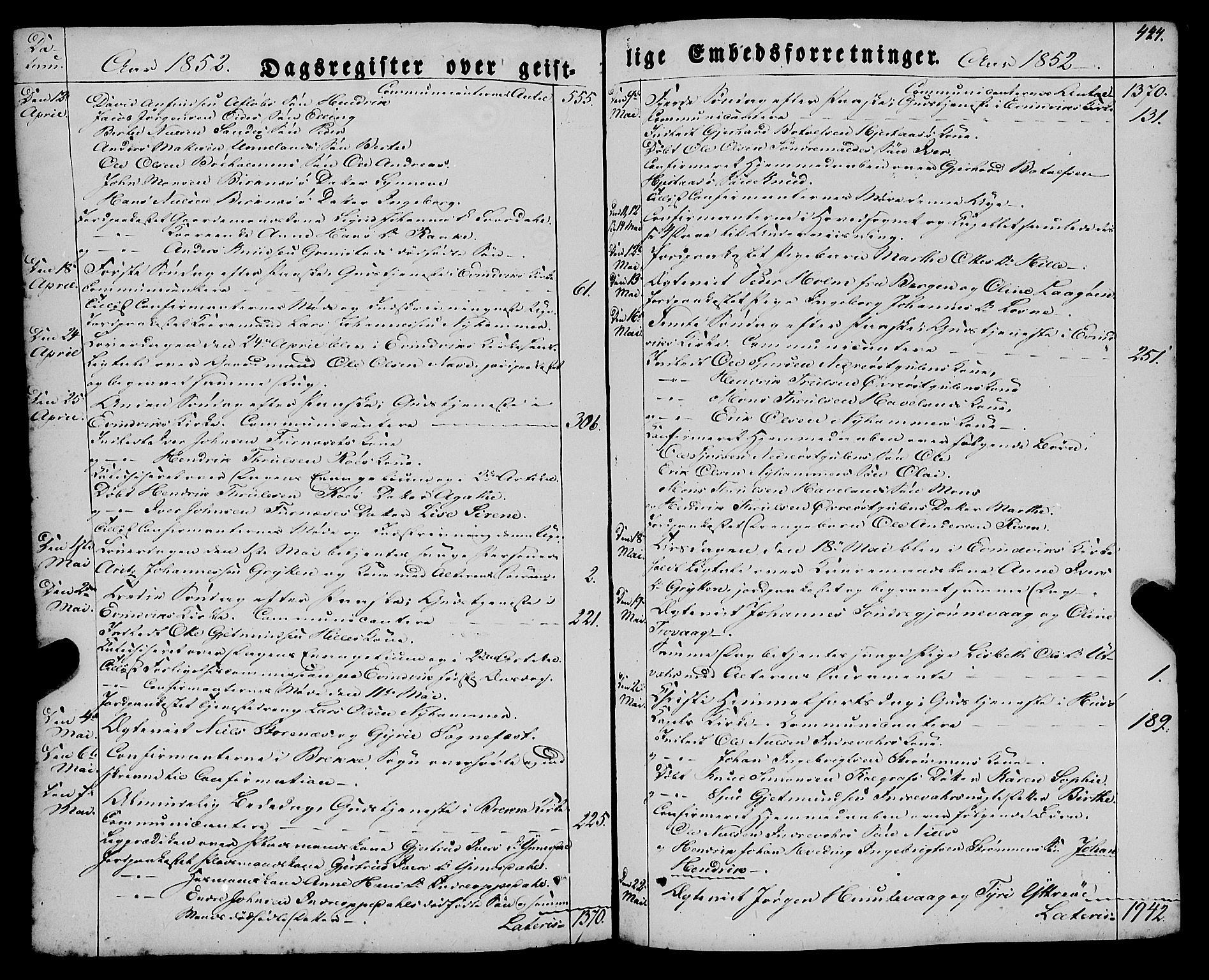 Gulen sokneprestembete, AV/SAB-A-80201/H/Haa/Haaa/L0021: Parish register (official) no. A 21, 1848-1858, p. 444