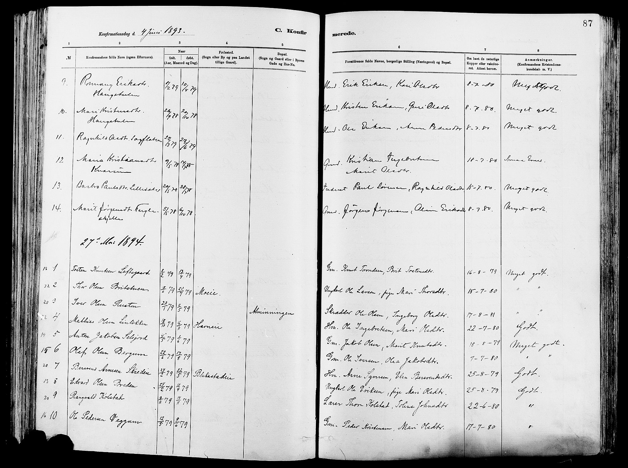 Vågå prestekontor, SAH/PREST-076/H/Ha/Haa/L0008: Parish register (official) no. 8, 1886-1904, p. 87
