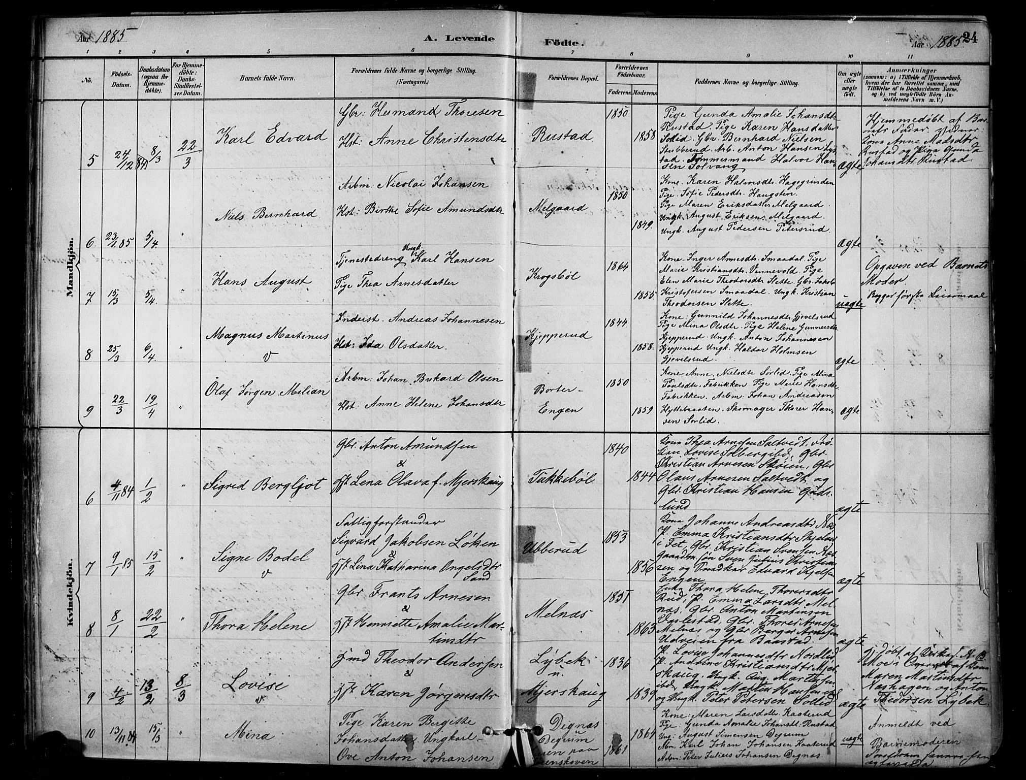 Enebakk prestekontor Kirkebøker, SAO/A-10171c/F/Fa/L0016: Parish register (official) no. I 16, 1883-1898, p. 24