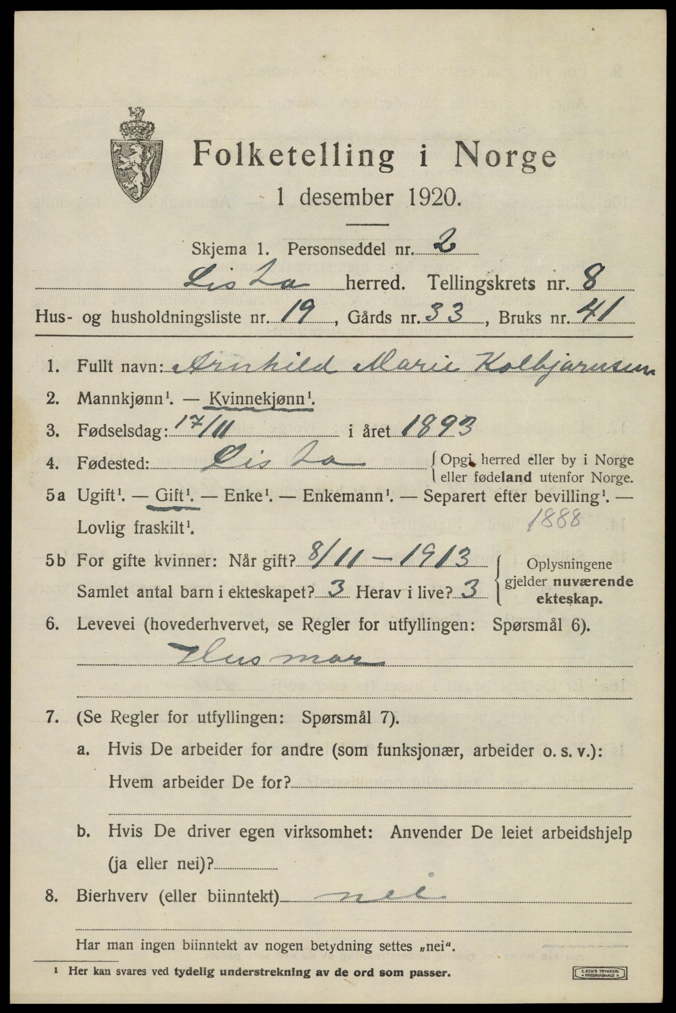 SAK, 1920 census for Lista, 1920, p. 8003