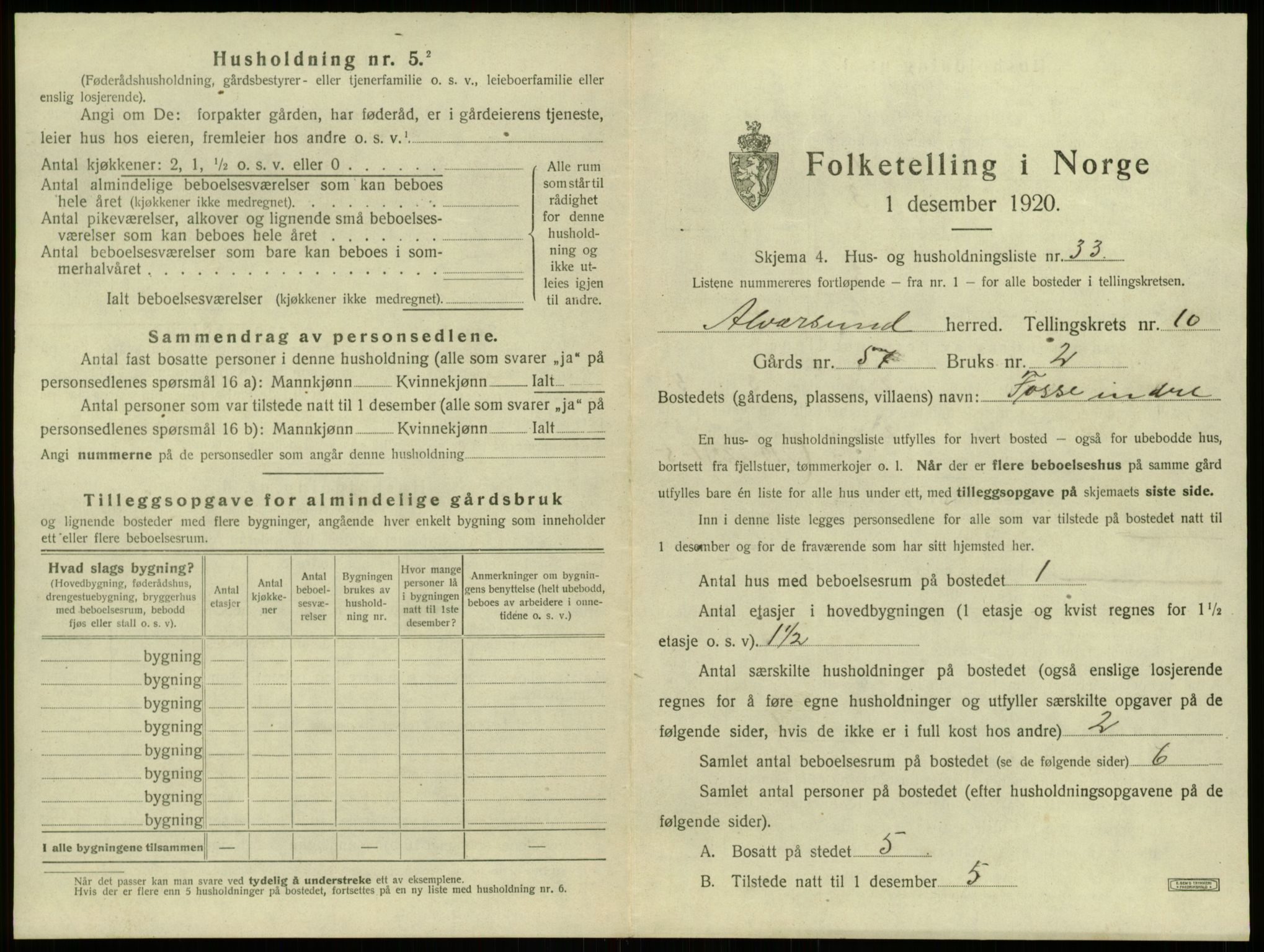 SAB, 1920 census for Alversund, 1920, p. 859