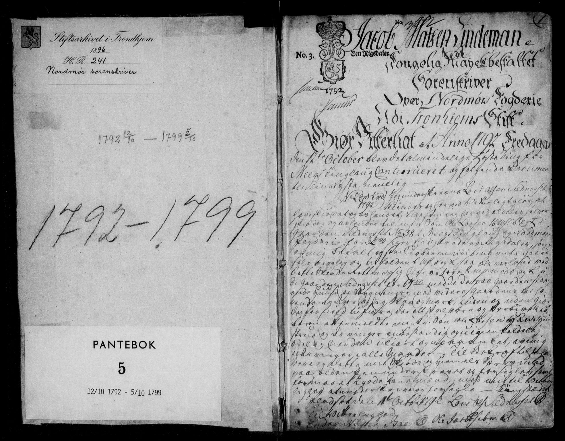 Nordmøre sorenskriveri, SAT/A-4132/1/2/2Ca/L0009: Mortgage book no. 5, 1792-1799, p. 1