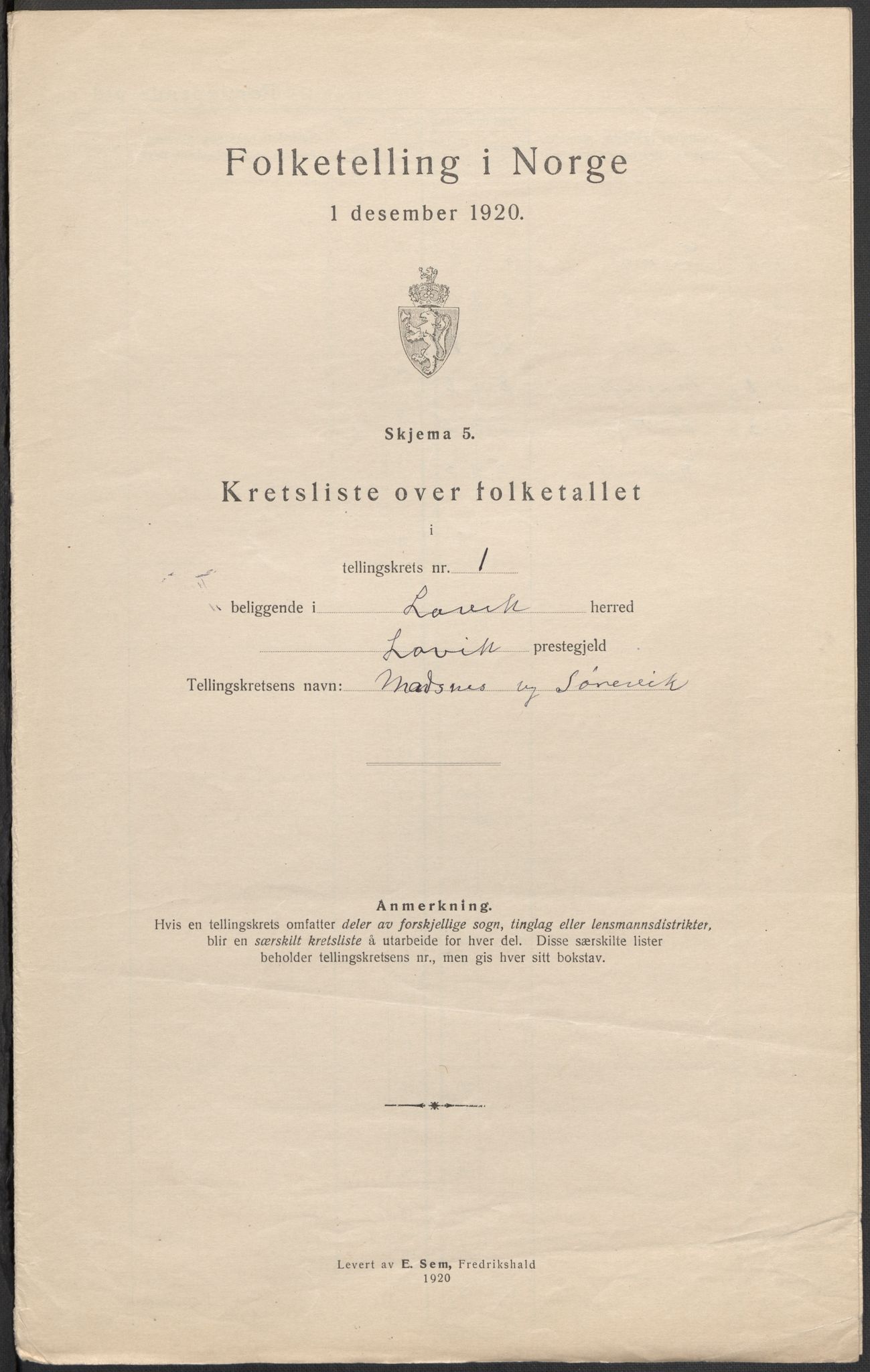 SAB, 1920 census for Lavik, 1920, p. 10