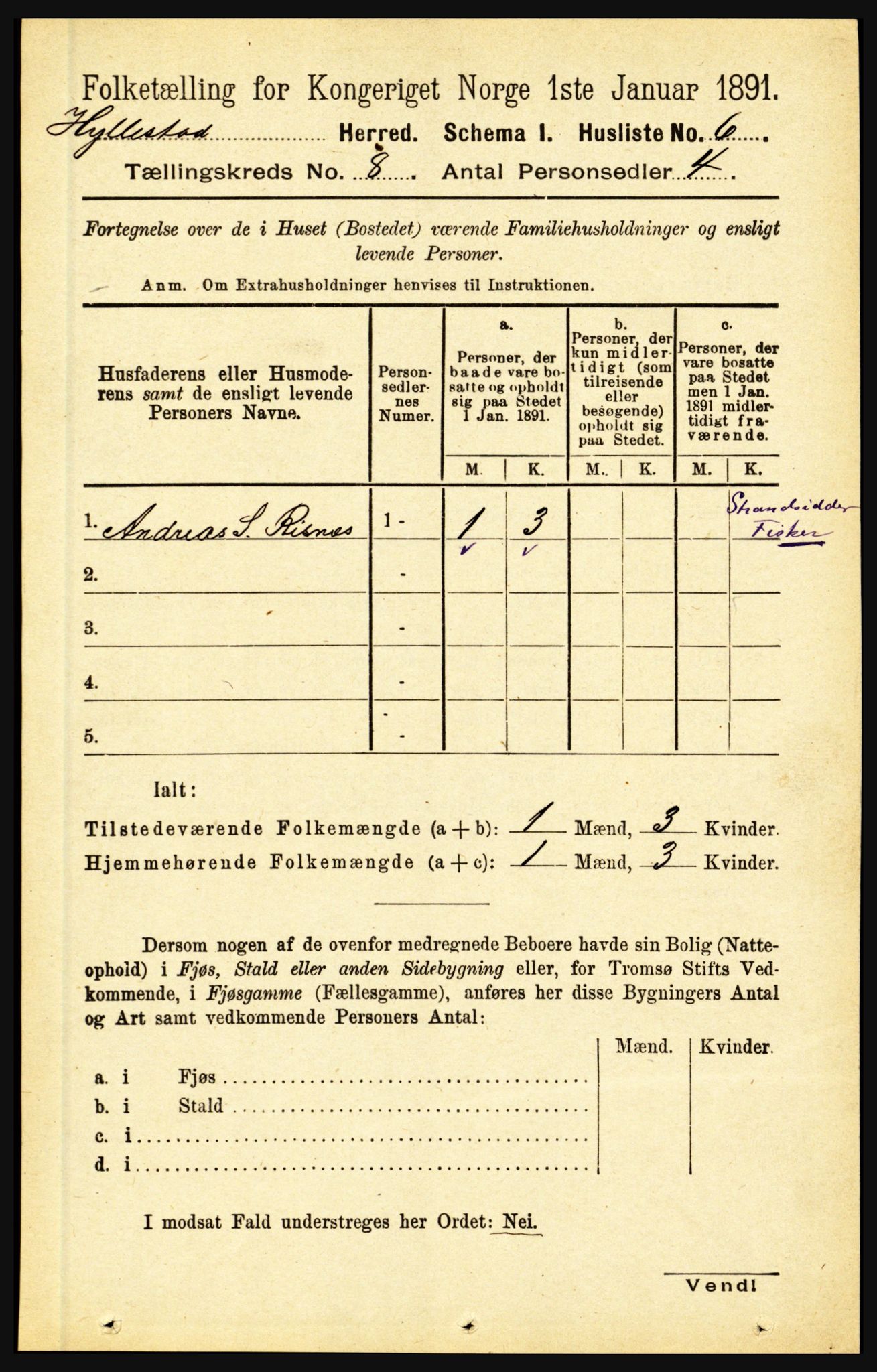 RA, 1891 census for 1413 Hyllestad, 1891, p. 1285