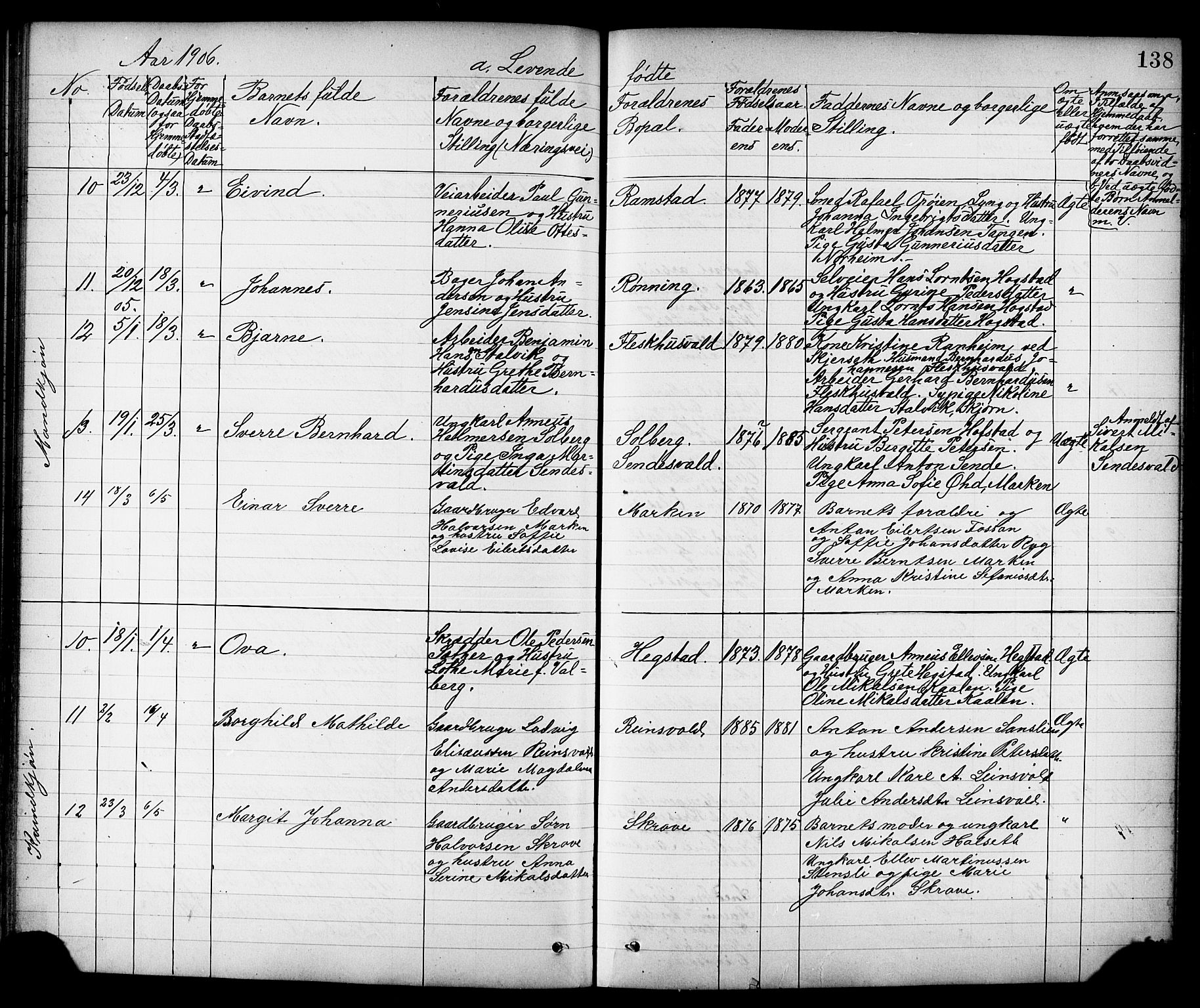 Ministerialprotokoller, klokkerbøker og fødselsregistre - Nord-Trøndelag, AV/SAT-A-1458/723/L0257: Parish register (copy) no. 723C05, 1890-1907, p. 138