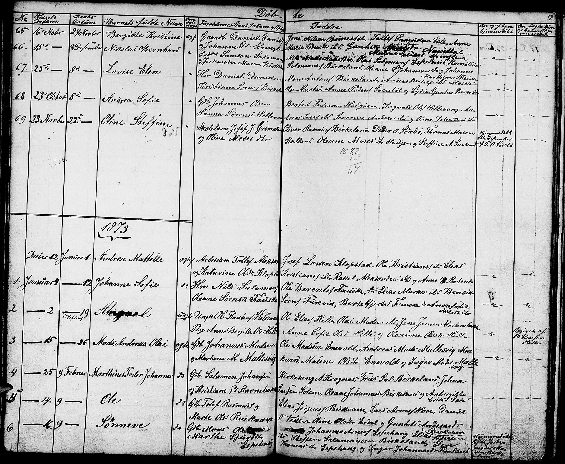 Førde sokneprestembete, SAB/A-79901/H/Hab/Habd/L0001: Parish register (copy) no. D 1, 1852-1877, p. 87