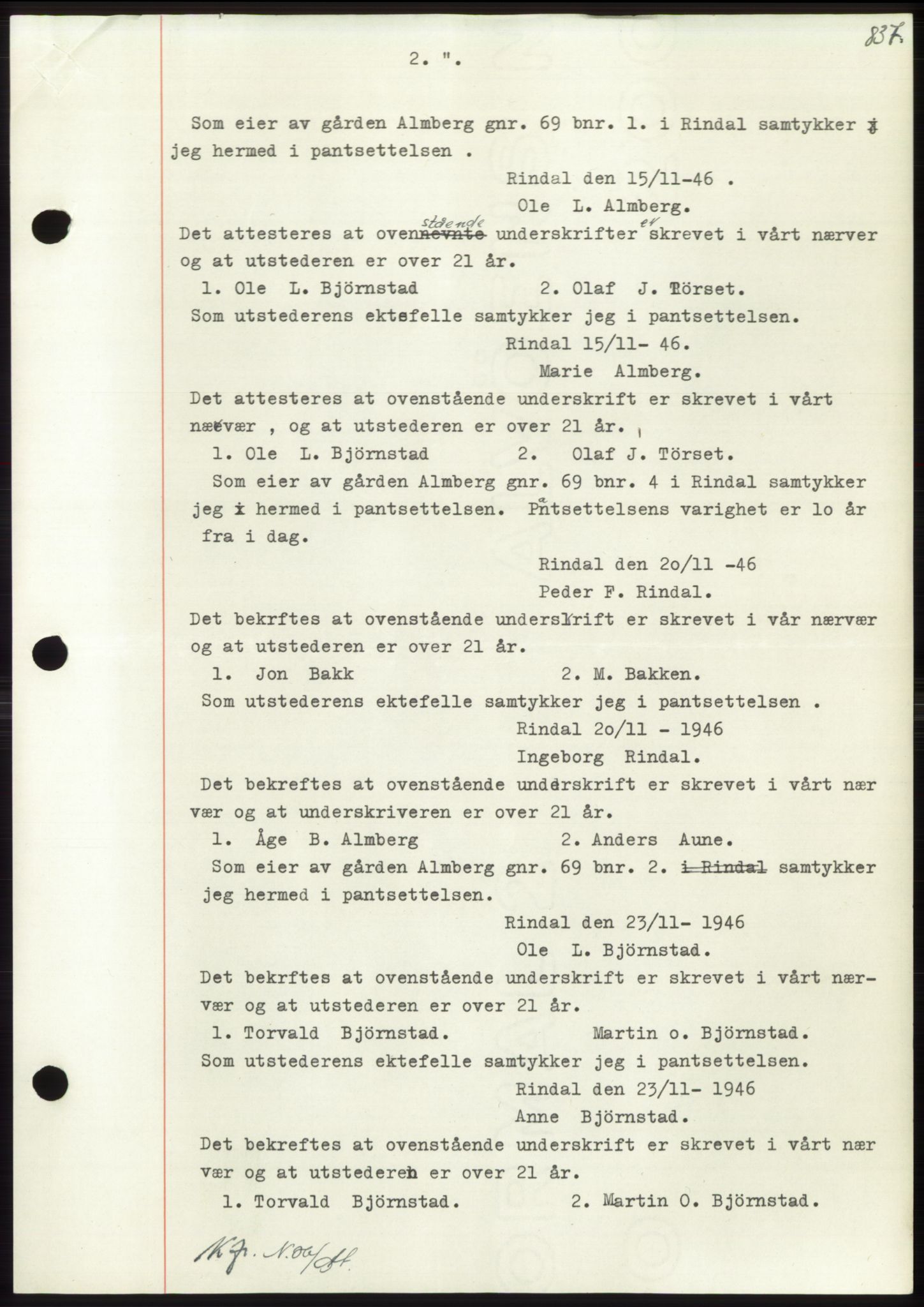 Nordmøre sorenskriveri, AV/SAT-A-4132/1/2/2Ca: Mortgage book no. B95, 1946-1947, Diary no: : 462/1947