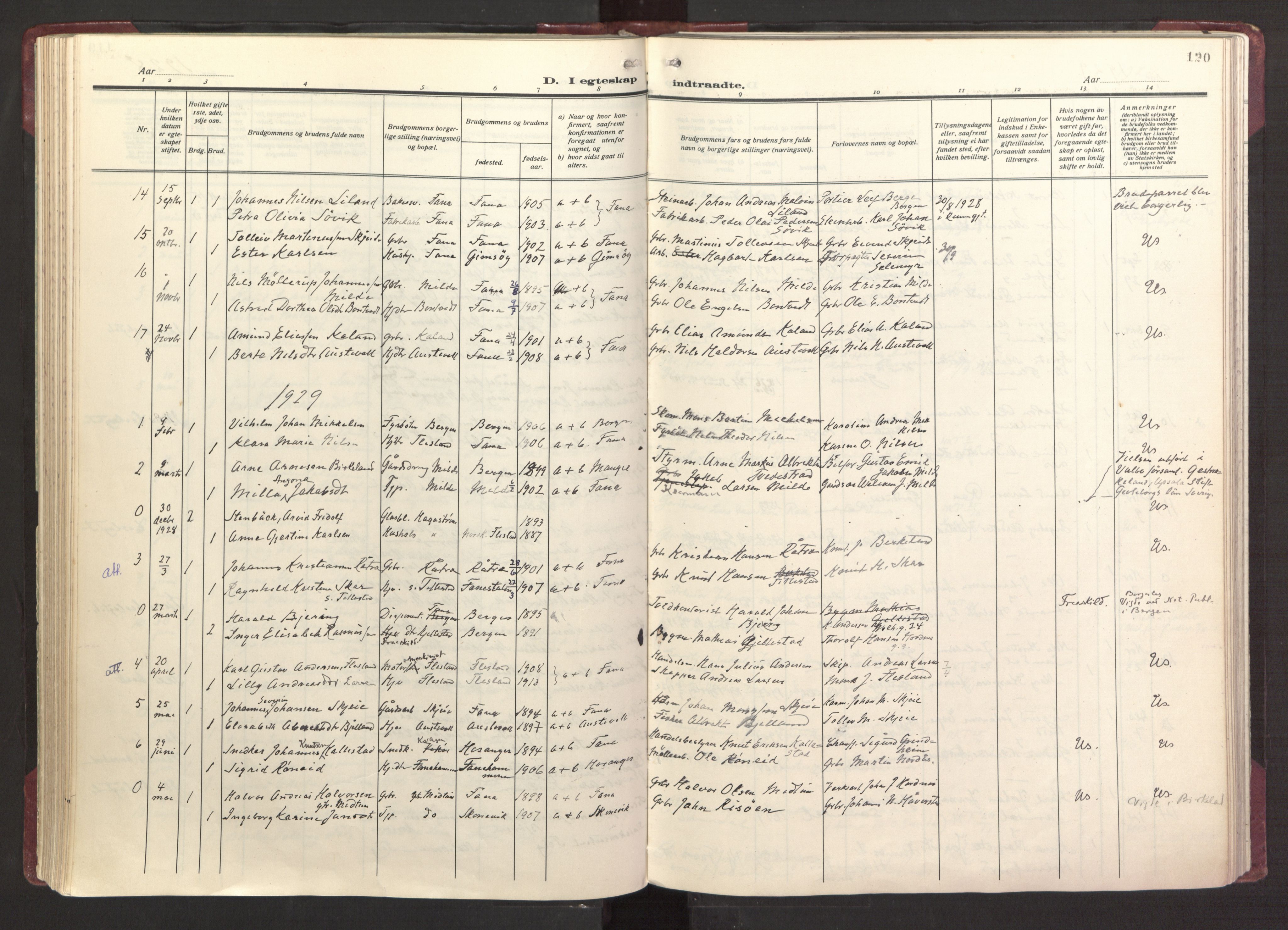 Fana Sokneprestembete, AV/SAB-A-75101/H/Haa/Haab/L0006: Parish register (official) no. B 6, 1923-1967, p. 120