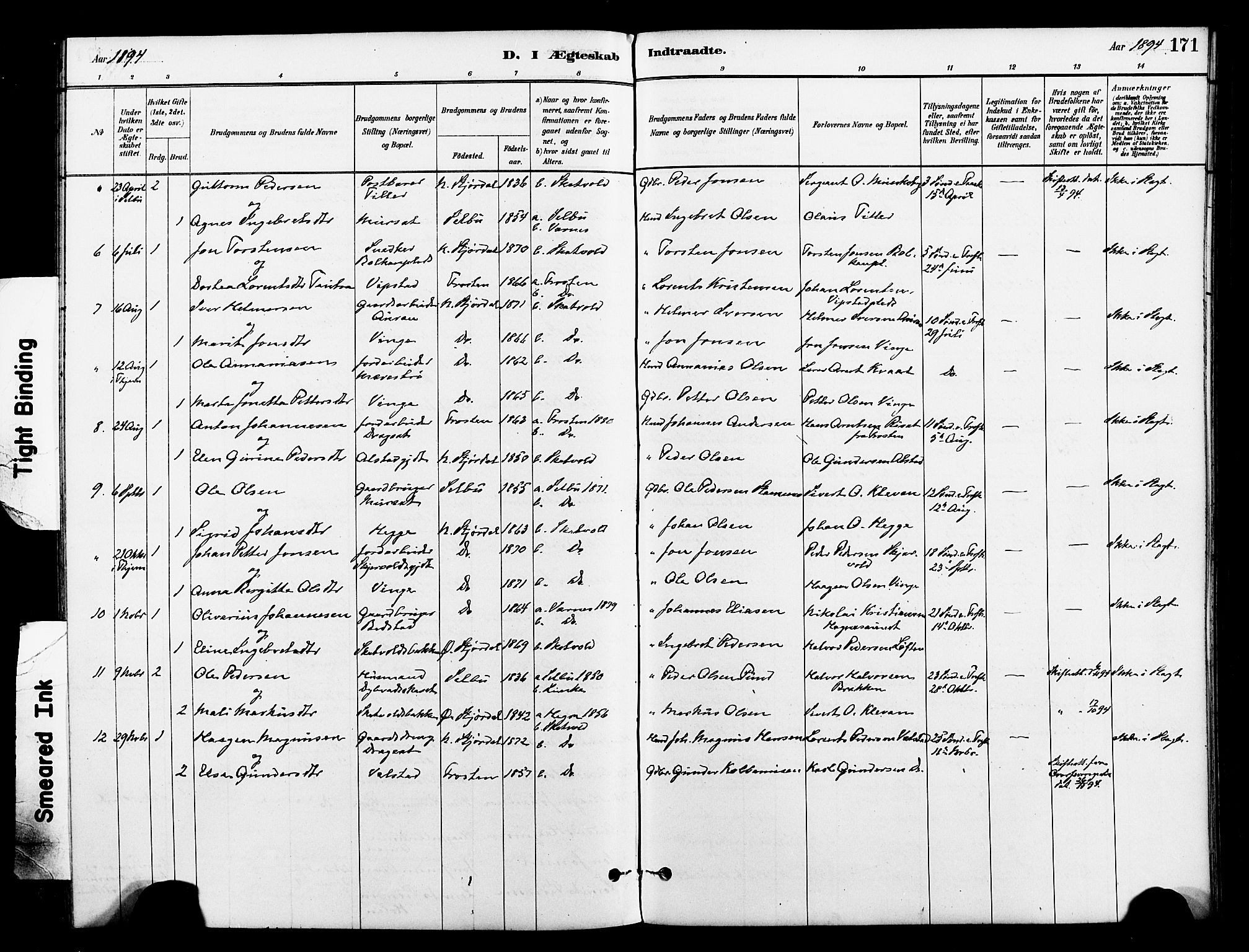 Ministerialprotokoller, klokkerbøker og fødselsregistre - Nord-Trøndelag, SAT/A-1458/712/L0100: Parish register (official) no. 712A01, 1880-1900, p. 171
