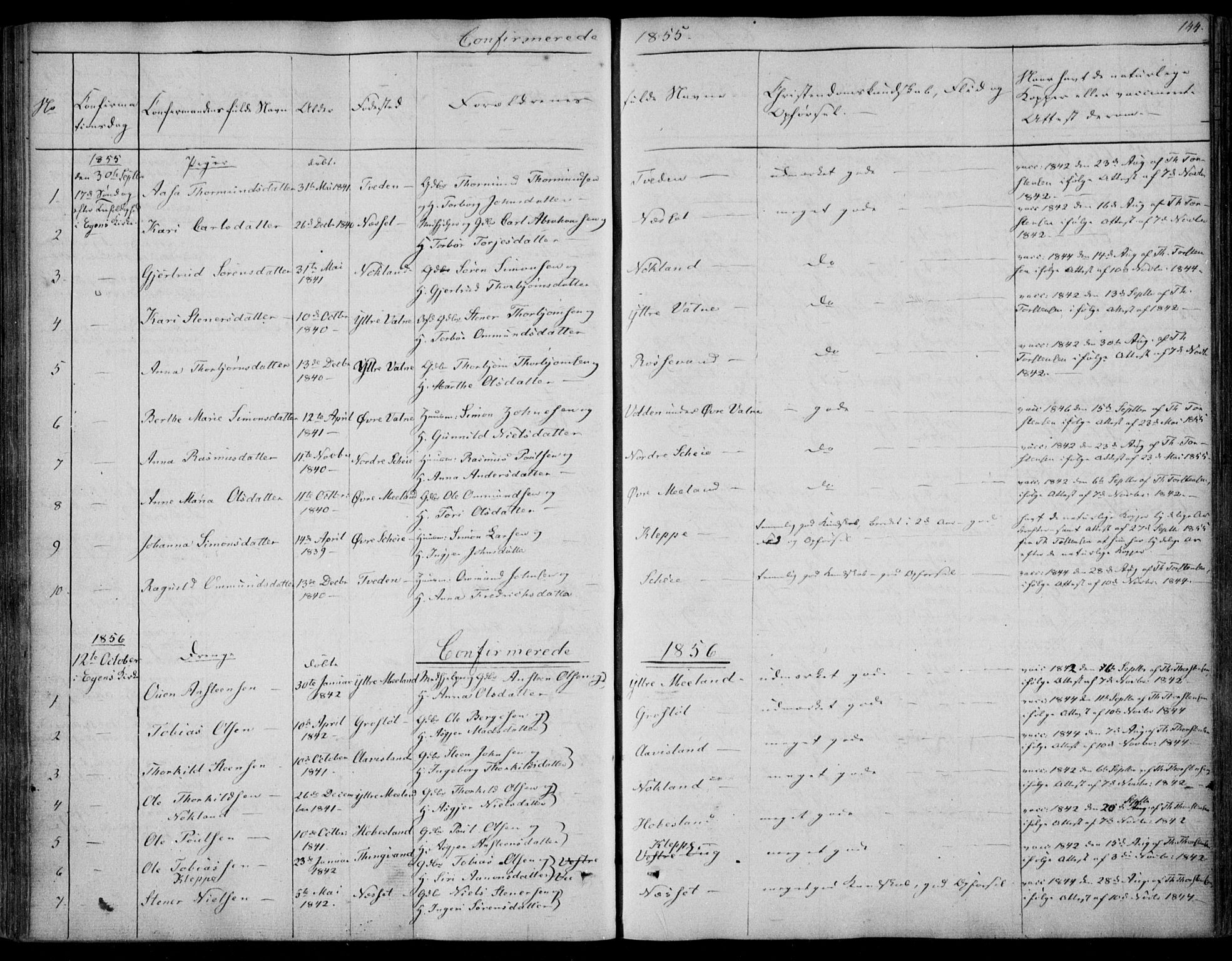 Hægebostad sokneprestkontor, AV/SAK-1111-0024/F/Fa/Fab/L0002: Parish register (official) no. A 2, 1836-1872, p. 144