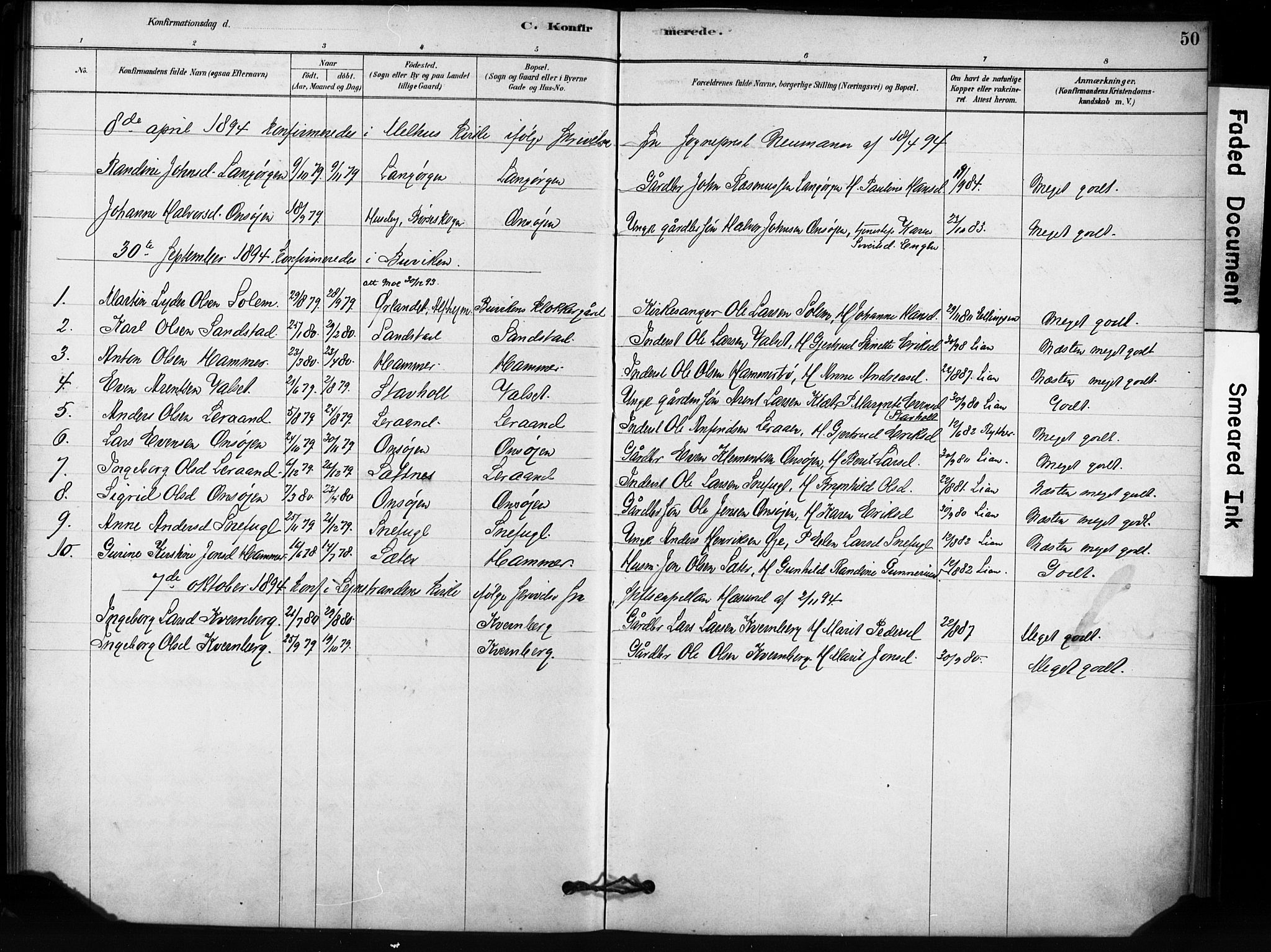 Ministerialprotokoller, klokkerbøker og fødselsregistre - Sør-Trøndelag, AV/SAT-A-1456/666/L0786: Parish register (official) no. 666A04, 1878-1895, p. 50