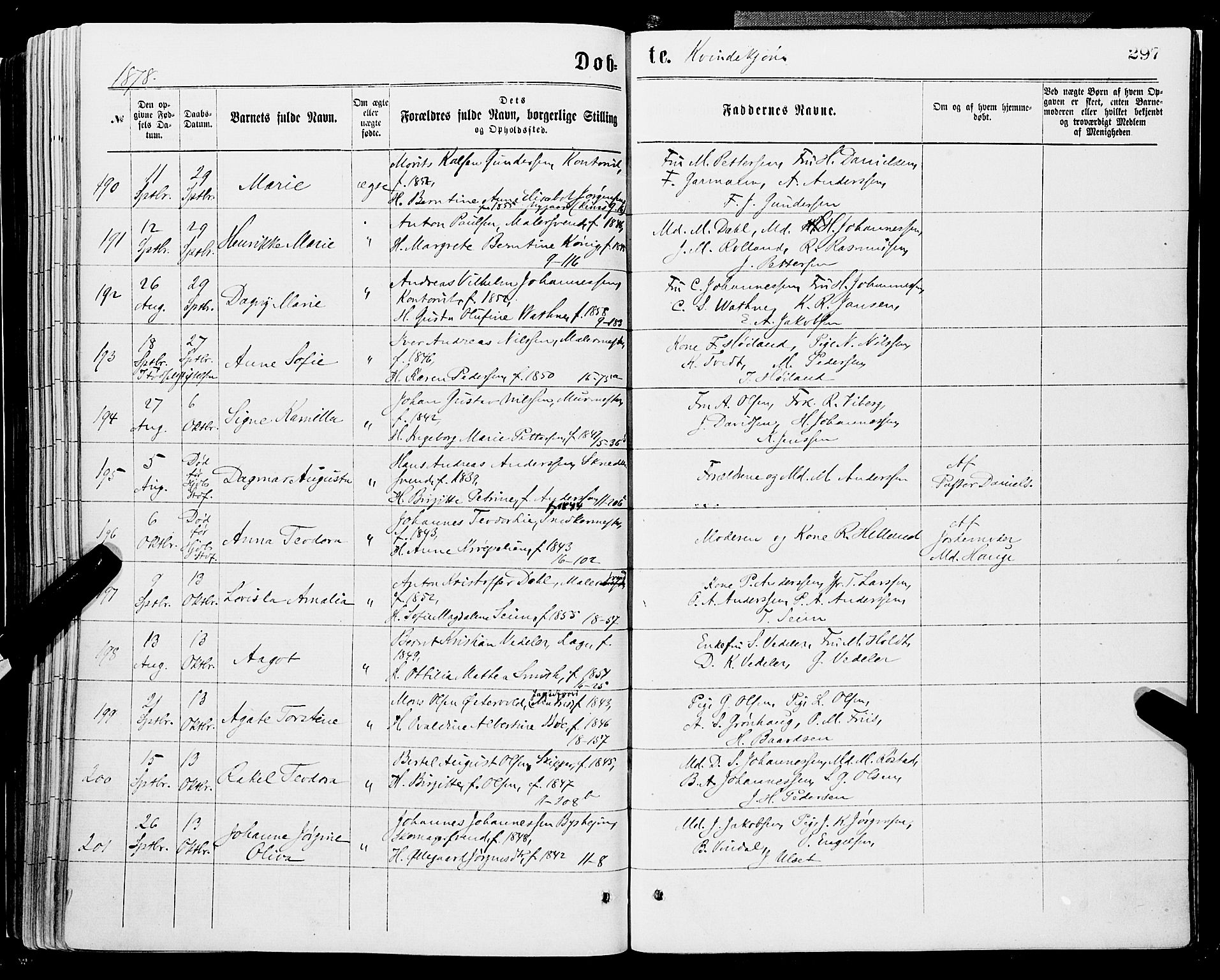 Domkirken sokneprestembete, AV/SAB-A-74801/H/Haa/L0022: Parish register (official) no. B 5, 1872-1878, p. 297