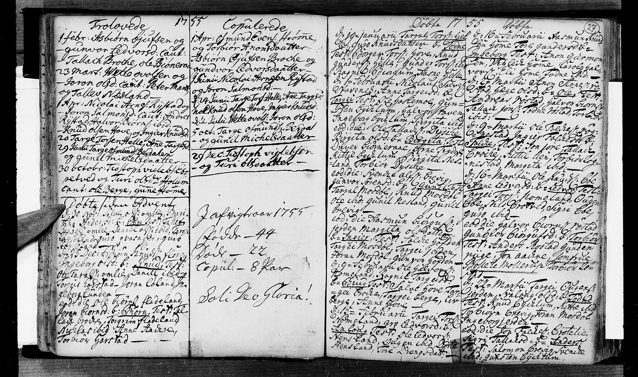 Valle sokneprestkontor, AV/SAK-1111-0044/F/Fa/Fac/L0002: Parish register (official) no. A 2, 1745-1776, p. 27