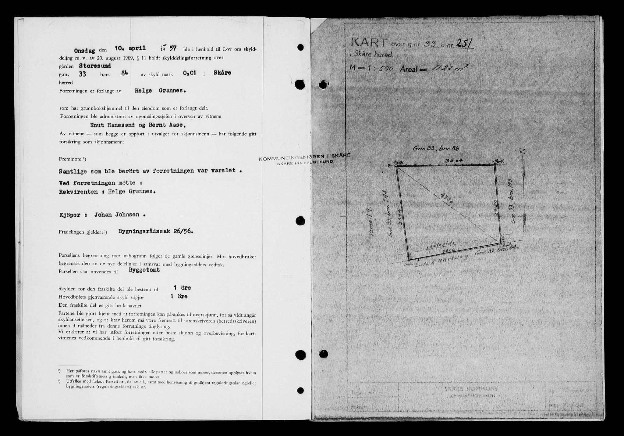 Karmsund sorenskriveri, SAST/A-100311/01/II/IIB/L0124: Mortgage book no. 104A, 1957-1957, Diary no: : 1188/1957