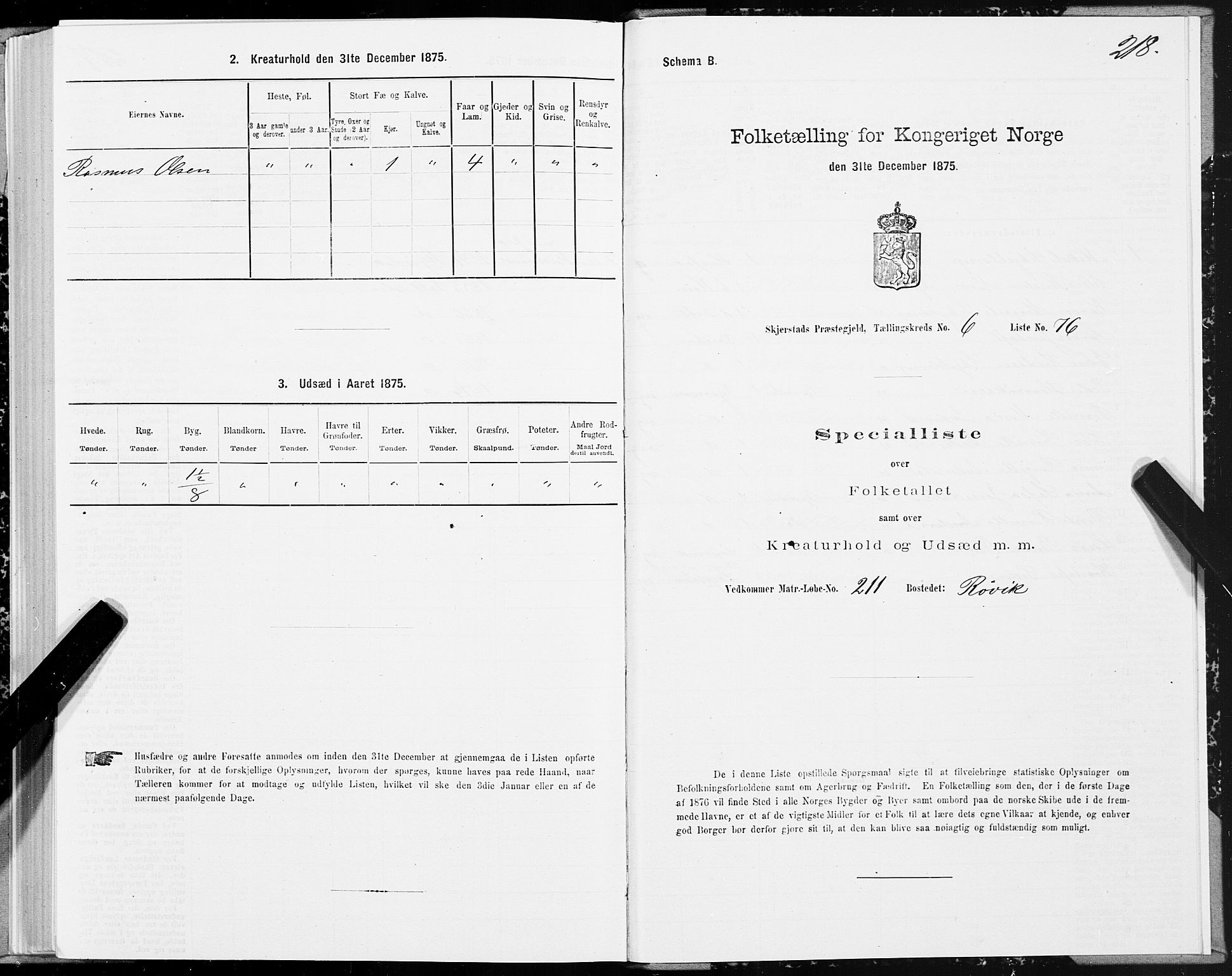 SAT, 1875 census for 1842P Skjerstad, 1875, p. 3218