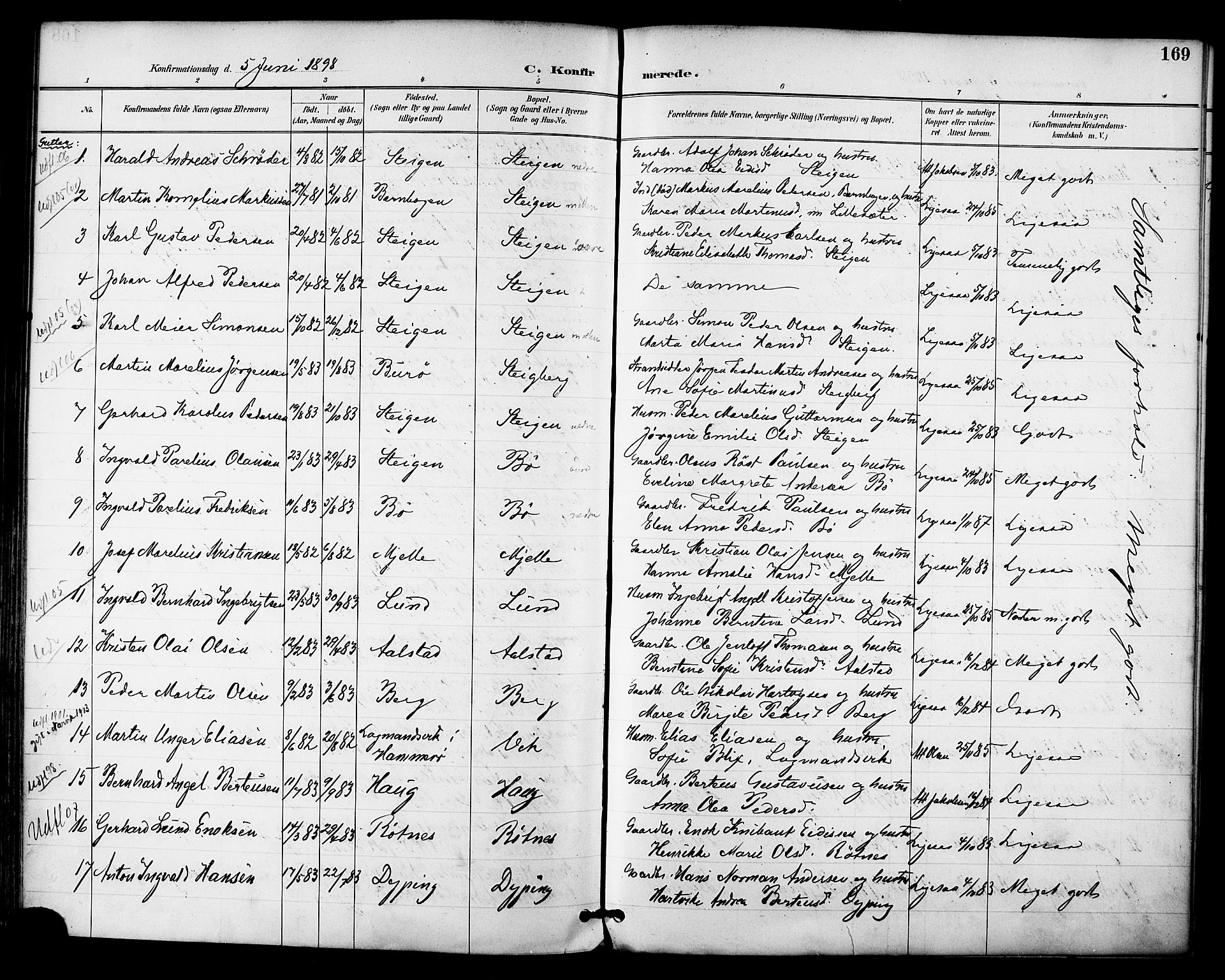 Ministerialprotokoller, klokkerbøker og fødselsregistre - Nordland, AV/SAT-A-1459/855/L0803: Parish register (official) no. 855A11, 1887-1905, p. 169