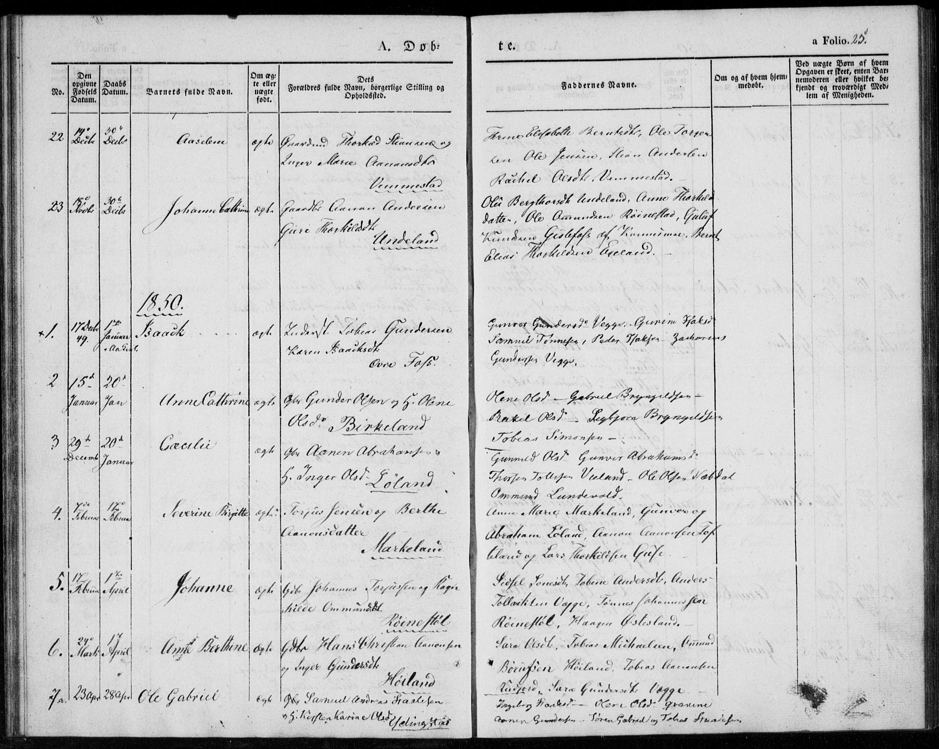Lyngdal sokneprestkontor, SAK/1111-0029/F/Fa/Fab/L0001: Parish register (official) no. A 1, 1838-1860, p. 25