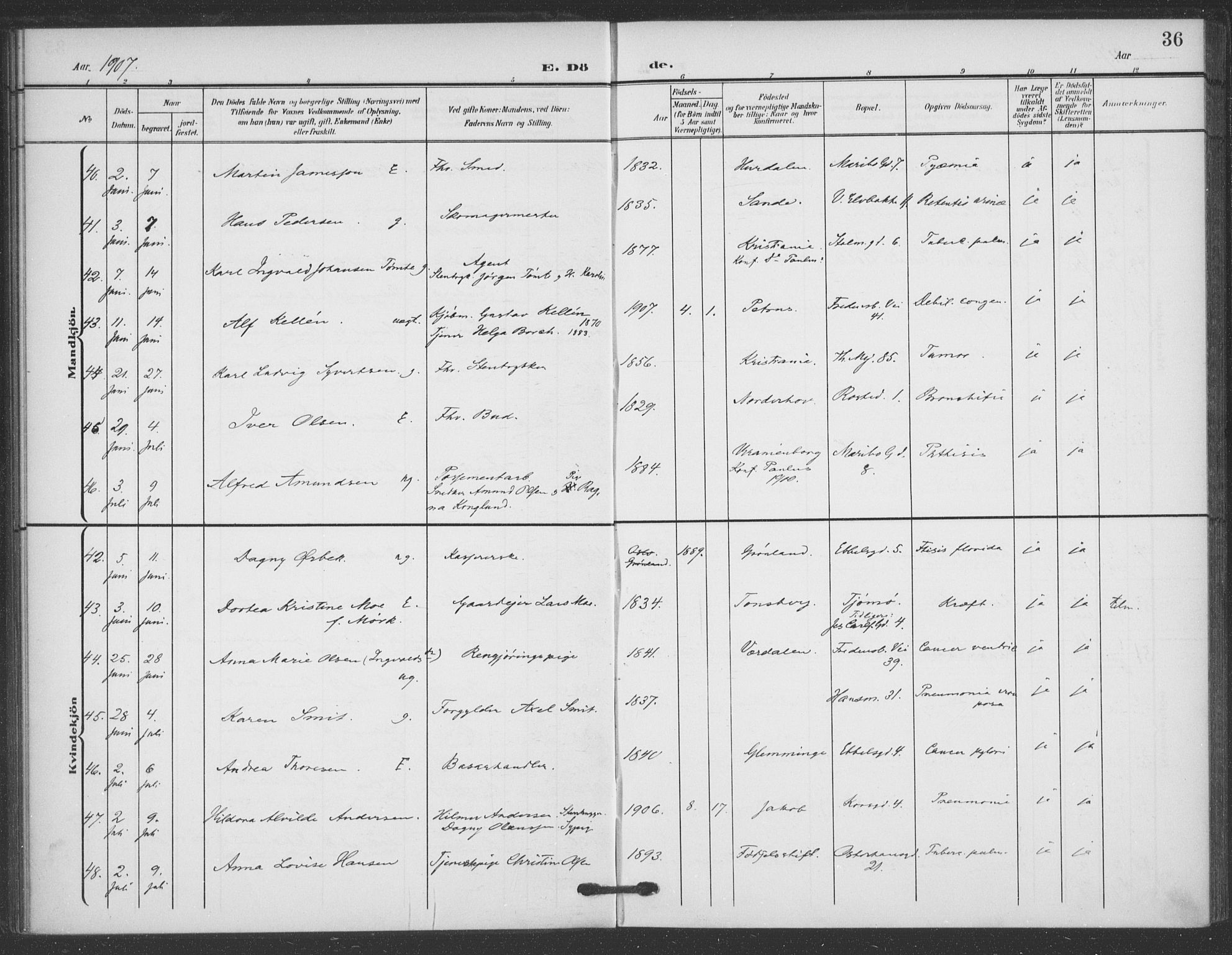 Jakob prestekontor Kirkebøker, AV/SAO-A-10850/F/Fa/L0011: Parish register (official) no. 11, 1906-1920, p. 36