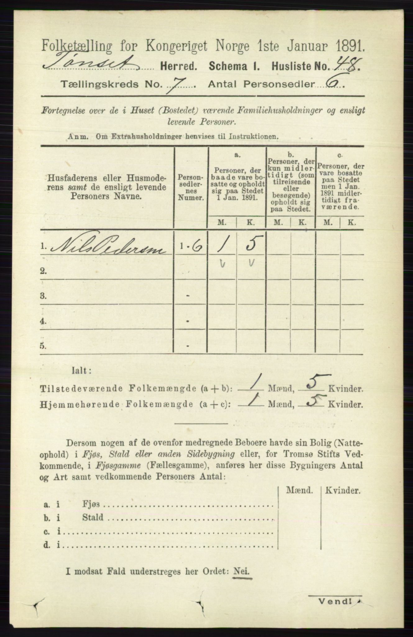 RA, 1891 census for 0437 Tynset, 1891, p. 1717