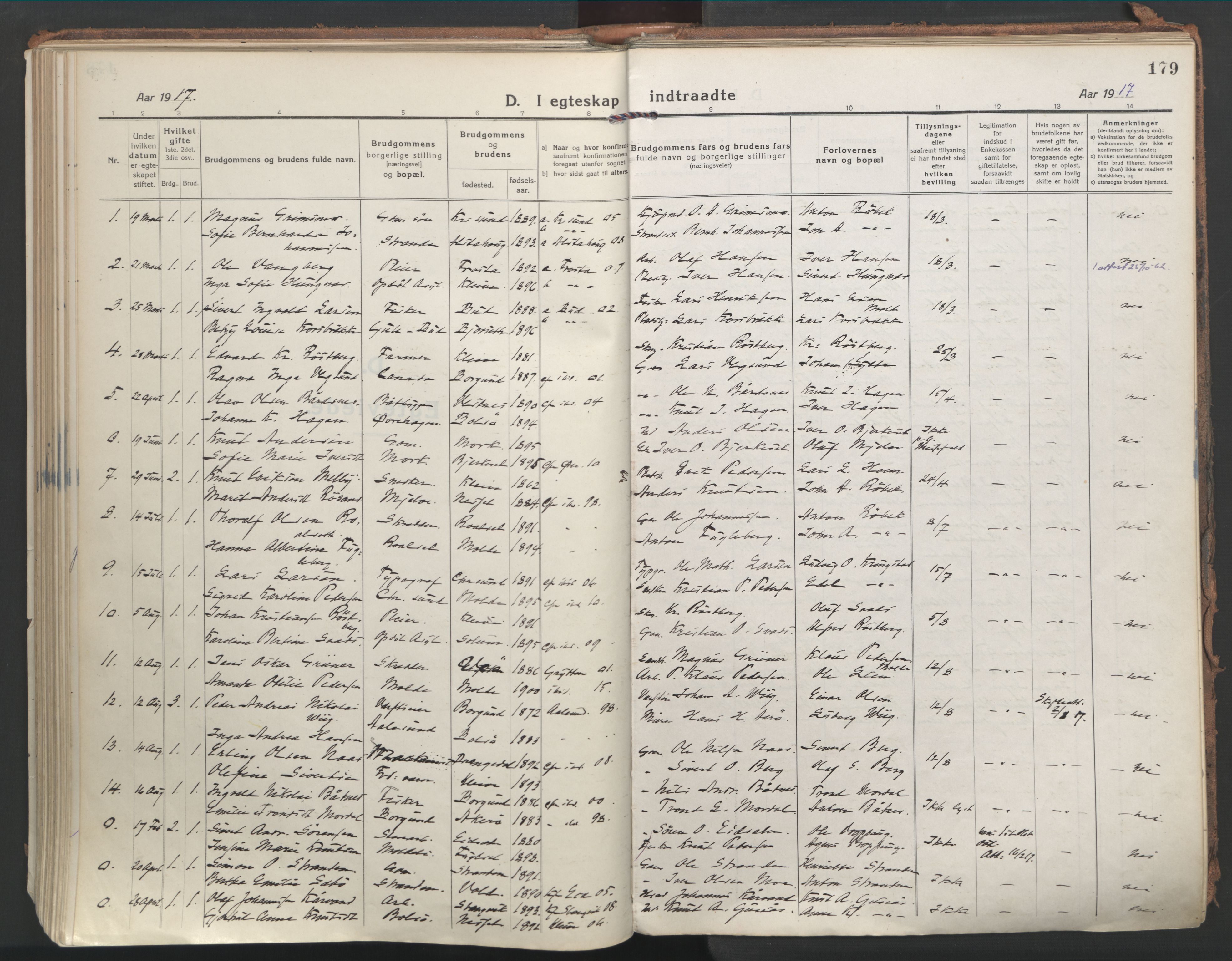 Ministerialprotokoller, klokkerbøker og fødselsregistre - Møre og Romsdal, SAT/A-1454/555/L0659: Parish register (official) no. 555A10, 1917-1971, p. 179