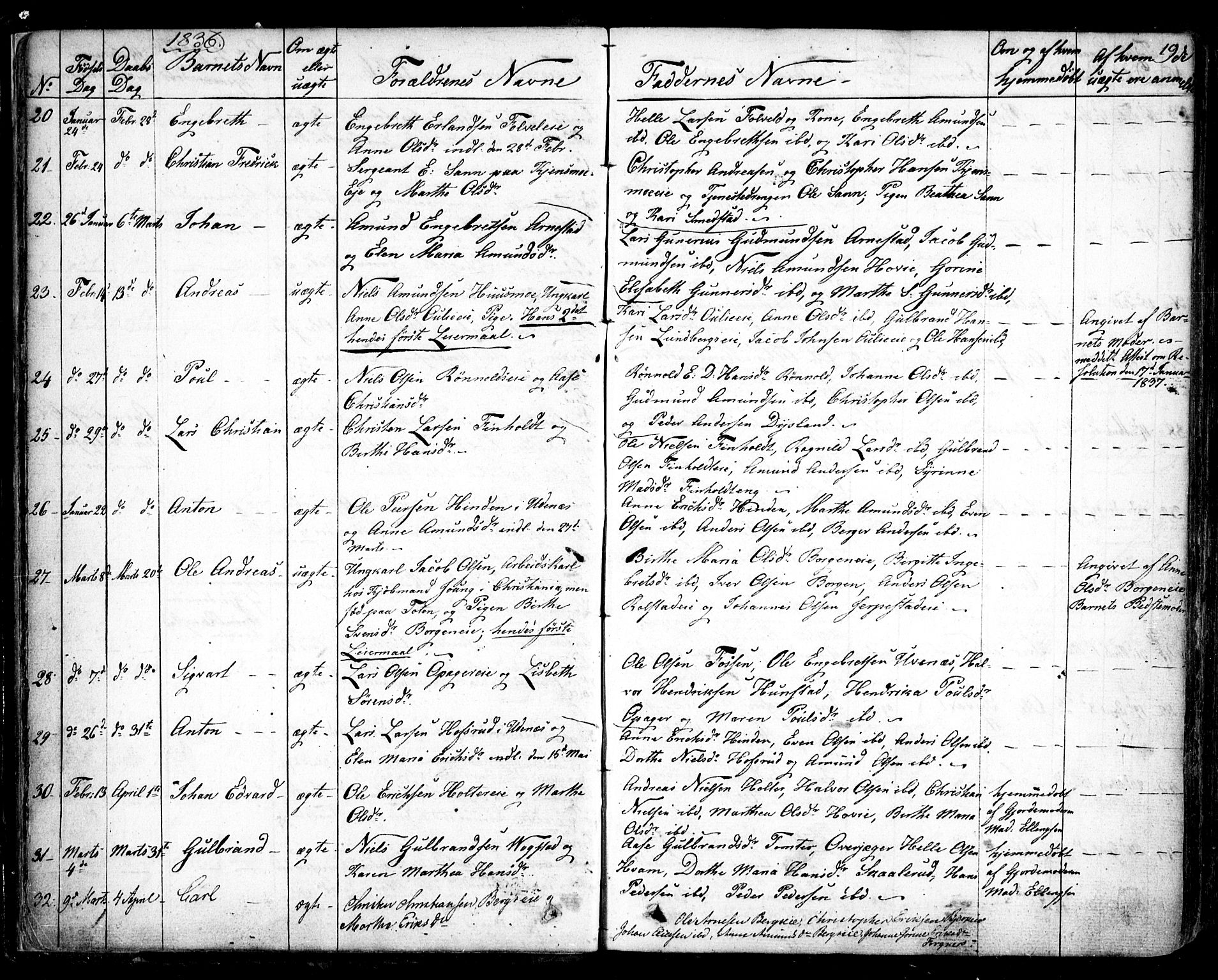 Nes prestekontor Kirkebøker, AV/SAO-A-10410/F/Fa/L0006: Parish register (official) no. I 6, 1833-1845, p. 19