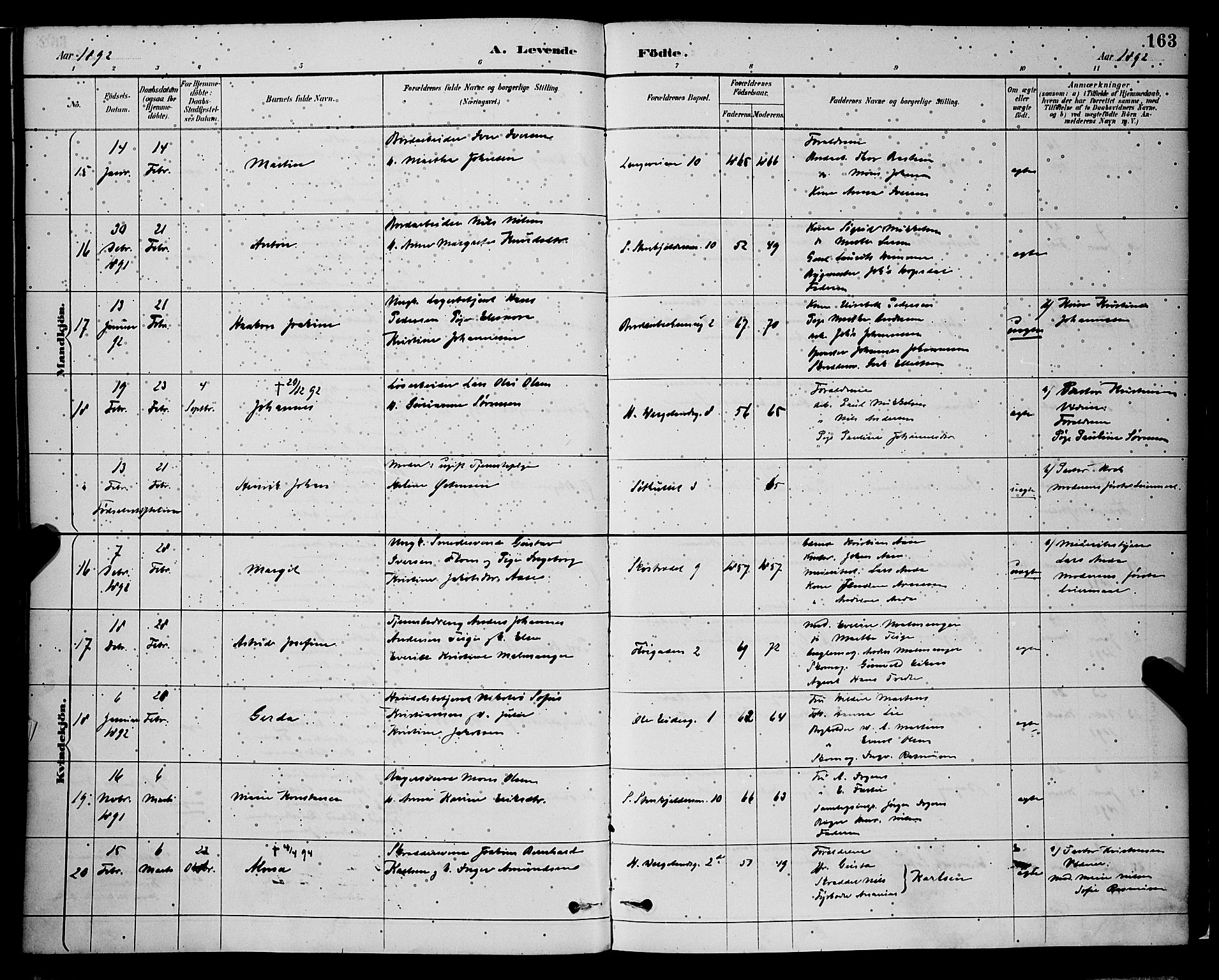 Korskirken sokneprestembete, AV/SAB-A-76101/H/Hab: Parish register (copy) no. B 9, 1887-1896, p. 163