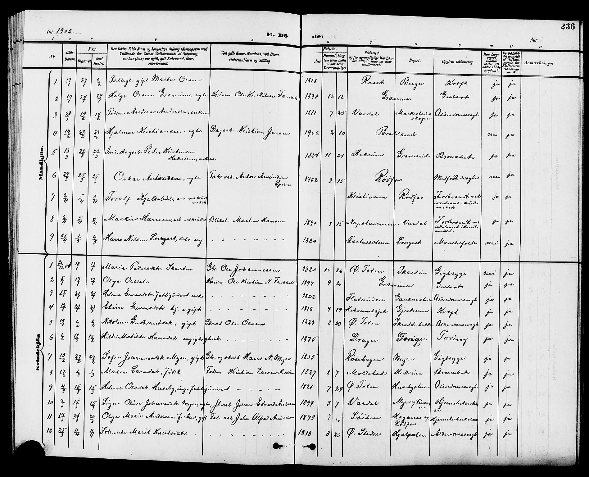 Vestre Toten prestekontor, SAH/PREST-108/H/Ha/Hab/L0010: Parish register (copy) no. 10, 1900-1912, p. 236