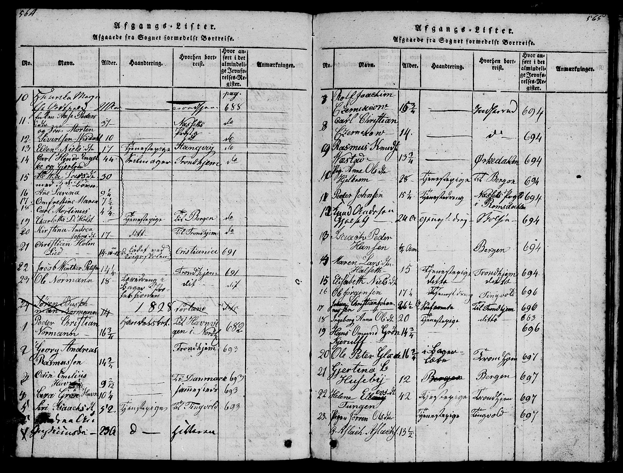 Ministerialprotokoller, klokkerbøker og fødselsregistre - Møre og Romsdal, SAT/A-1454/572/L0856: Parish register (copy) no. 572C01, 1819-1832, p. 564-565