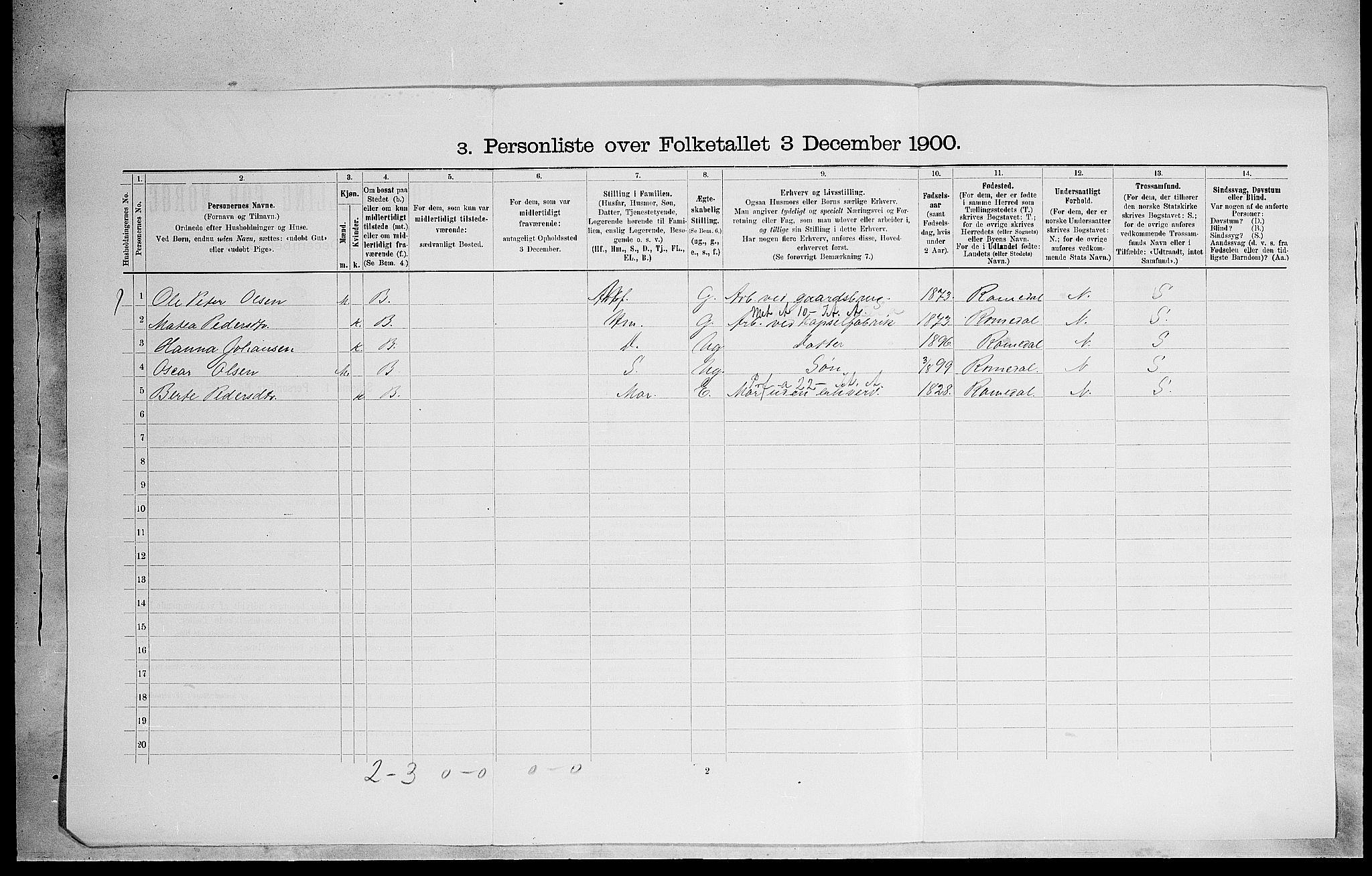 SAH, 1900 census for Stange, 1900, p. 1407
