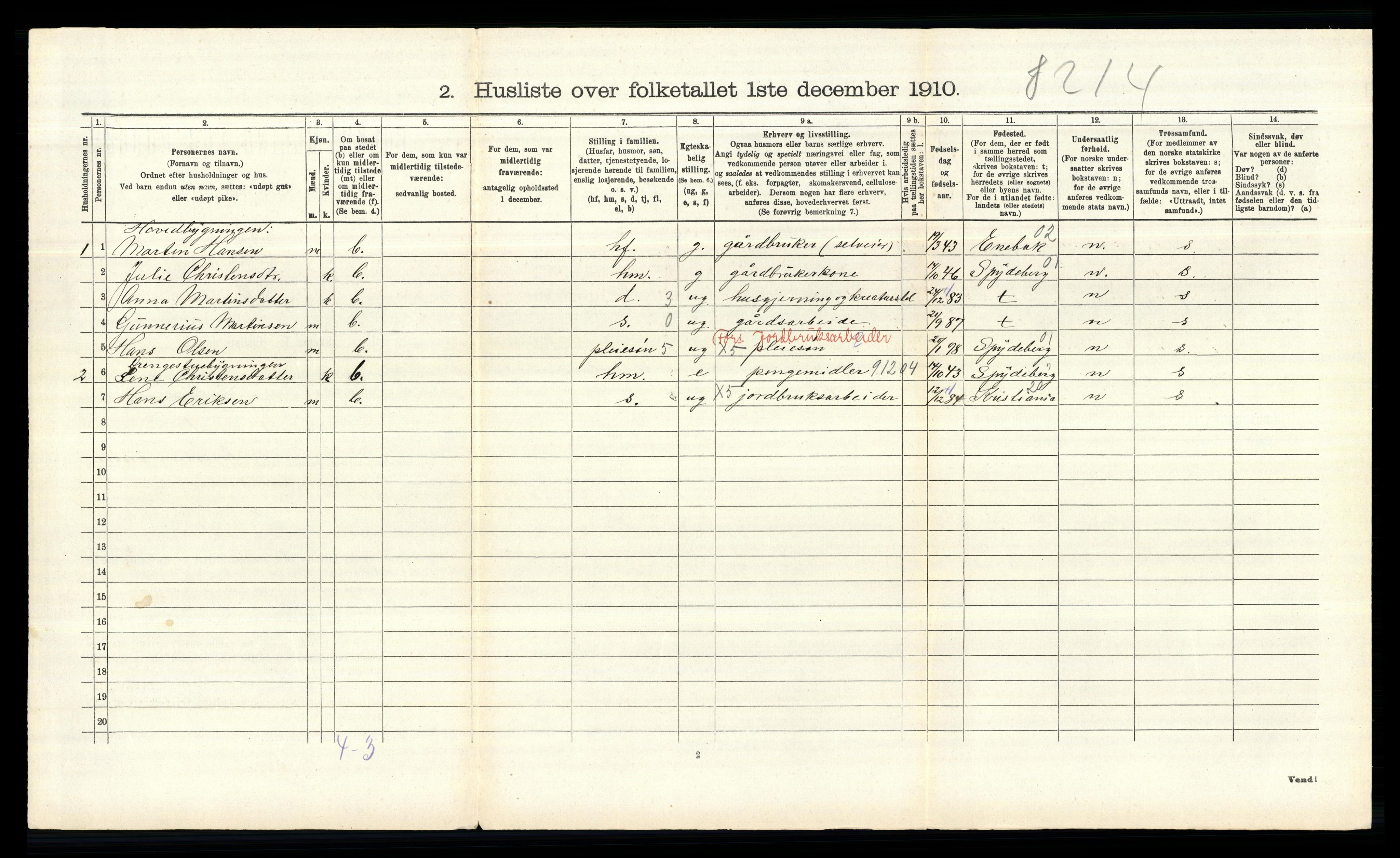 RA, 1910 census for Hobøl, 1910, p. 311